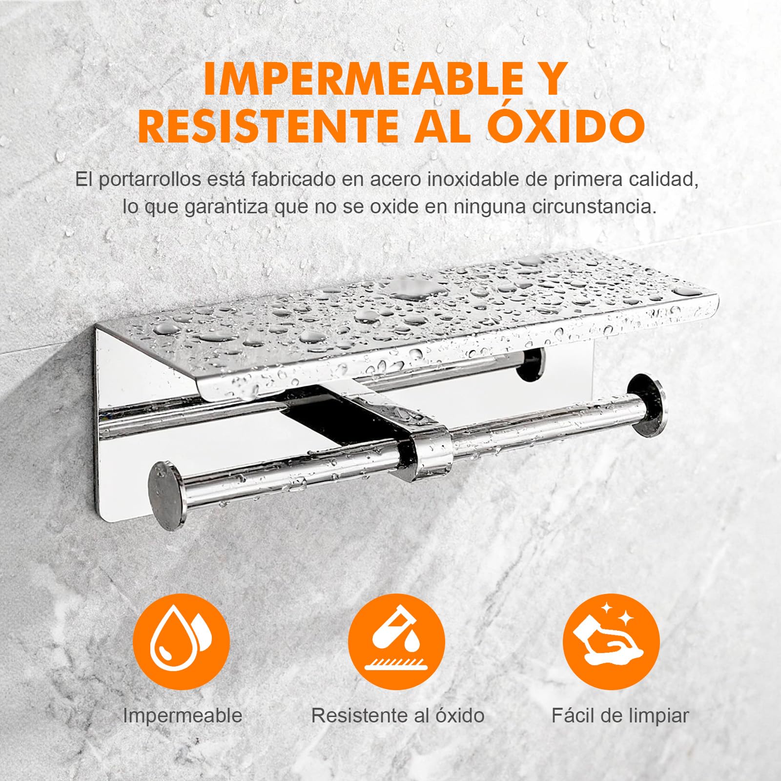 Ibergrif Portarrollos de Papel Higiénico Doble con Estante, Soporte Papel Higiénico de Acero Inoxidable para Pared, Instalación Adhesiva o con Taladro, Portarrollos para Baño o Cocina, Plata