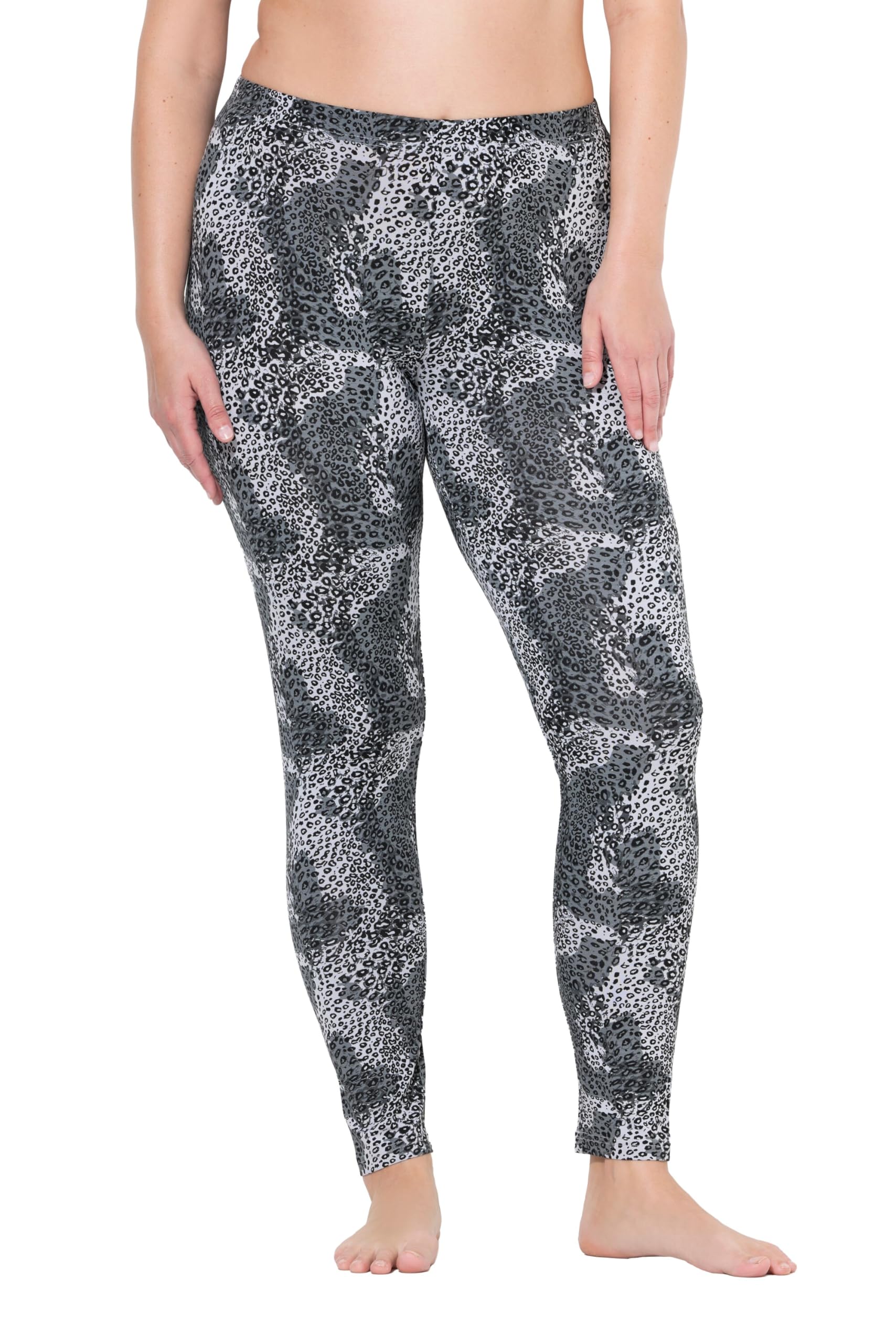 Ulla Popken Damen große Größen Übergrößen Plus Size Leggings, Leomuster, schmales Bein, Elastikbund 821434