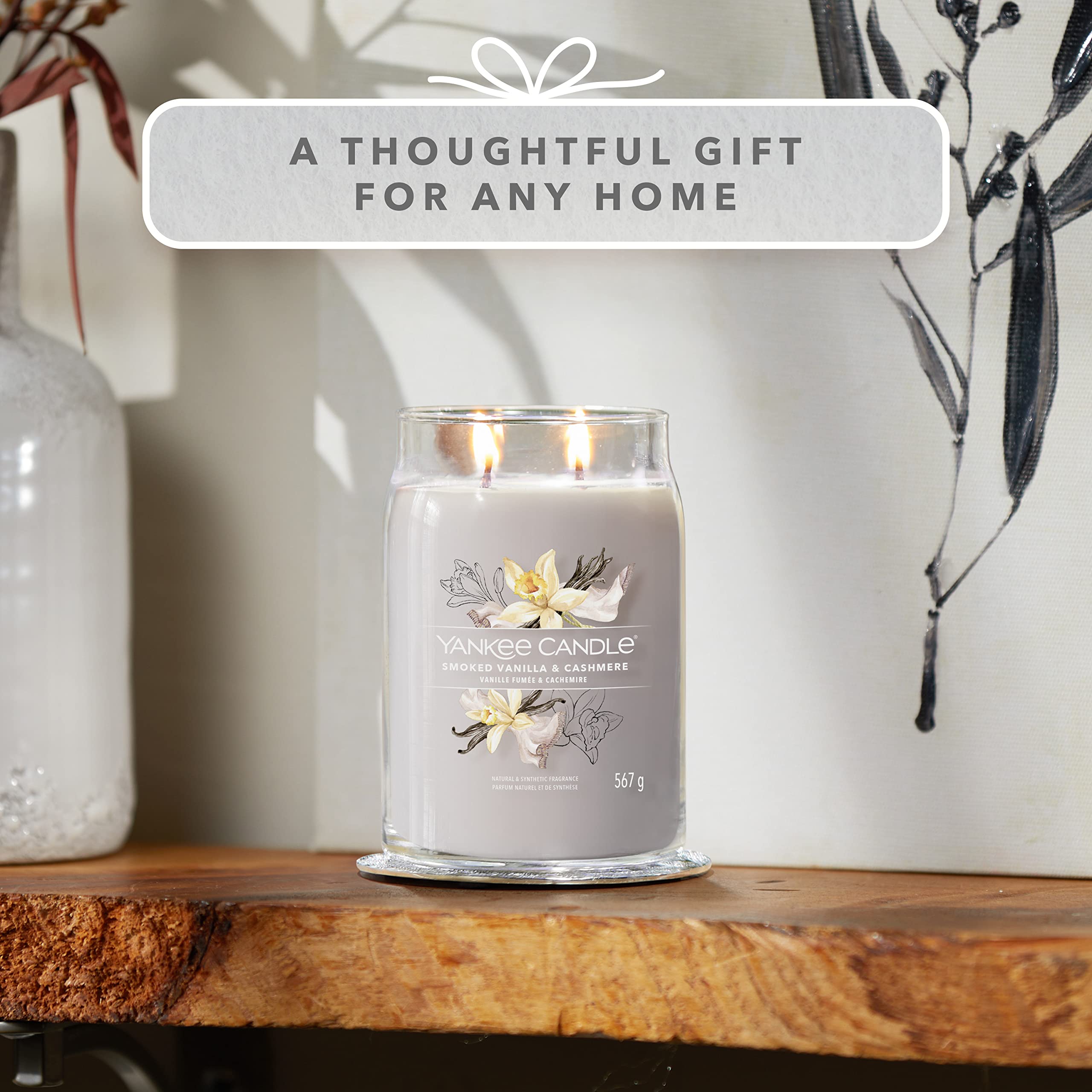 Yankee Candle Duftkerze 'Smoked Vanilla & Cashmere' – Große Signatur-Kerze, Soja-Mix, Lange Brenndauer