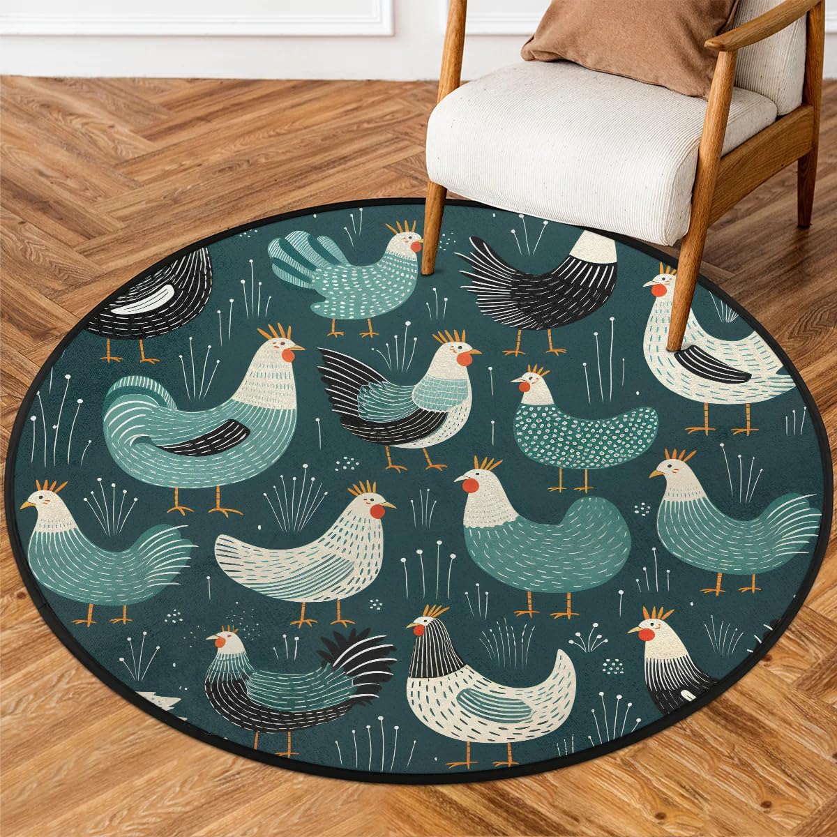 Daisy White Purple Round Area Rug 3ft Washable Soft Circle Rugs Non-Slip Indoor Floor Mats Throw Rug Carpet for Nursery Kids Room Living Room Entryway Bedroom Bathroom Decor