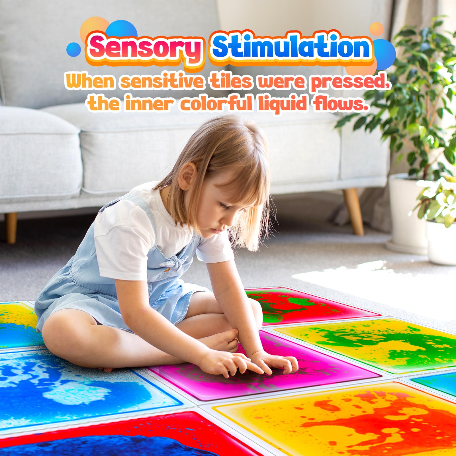 Piastrelle sensoriali per pavimento: tappetini da gioco liquidi, cuscinetti sensoriali per bambini piccoli, 9 giocattoli sensoriali per autismo, piastrelle di lava da 30,5 x 30,5 cm