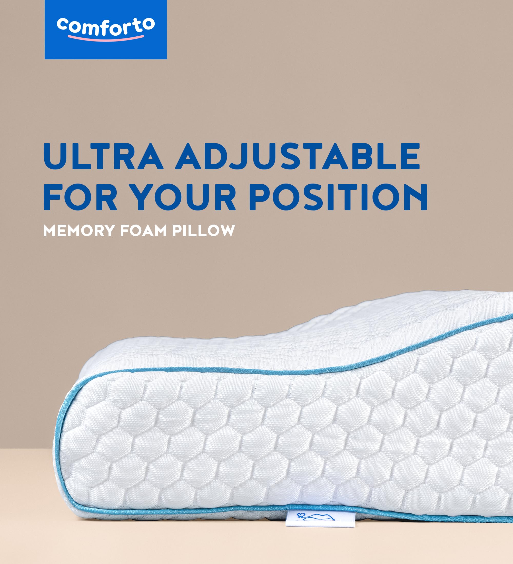 COMFORTO Ortopedyczna poduszka pod szyję 50 x 30 cm, poduszka do spania na plecach i boku, ulga w bólu szyi i ramion, ergonomiczna, do spania, z chłodzącą poszewką na poduszkę