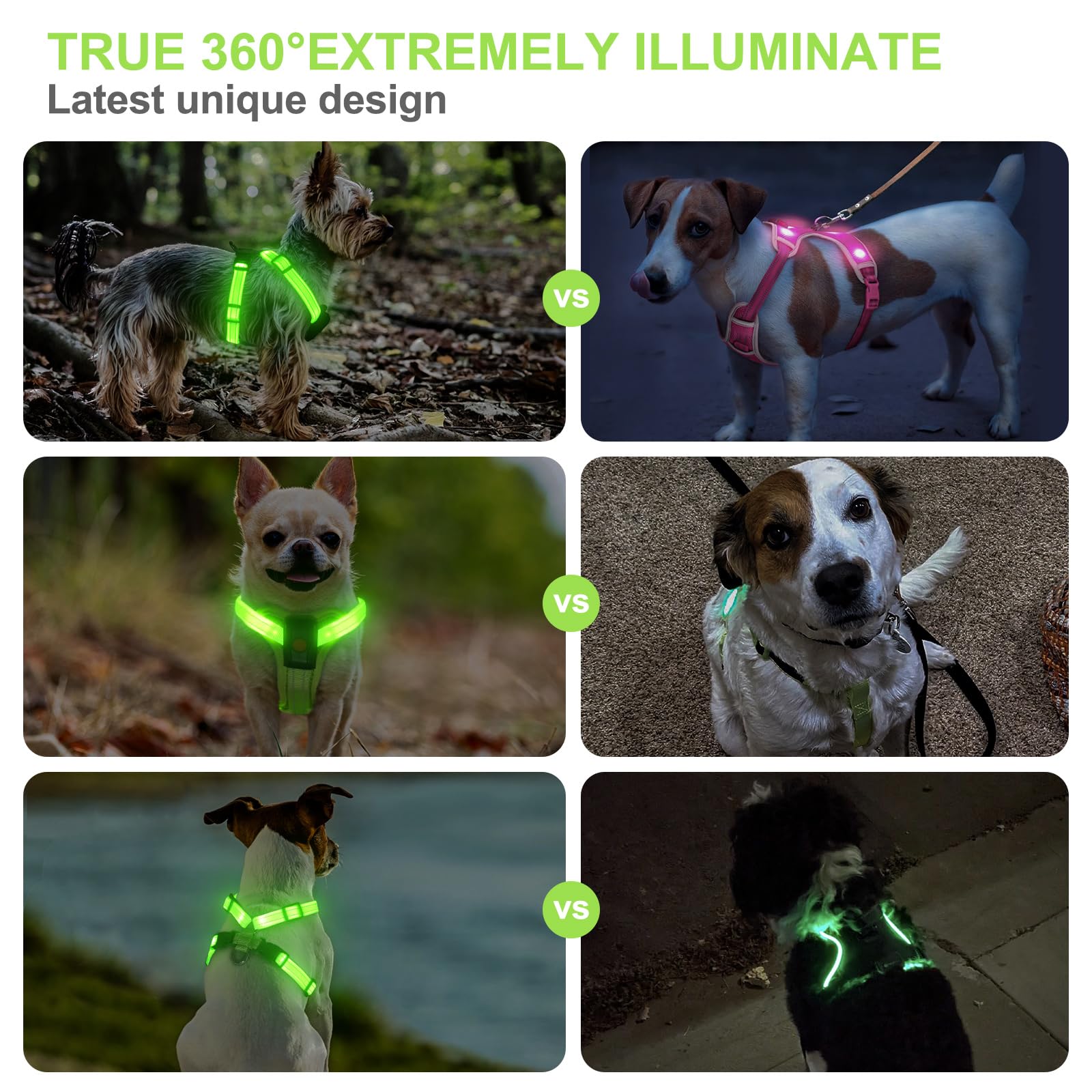 Arnés iluminado para perros pequeños recargable, arnés de chaleco LED para perro, arnés ajustable iluminado que brilla en la oscuridad, para cachorros, seguridad nocturna, caminar,