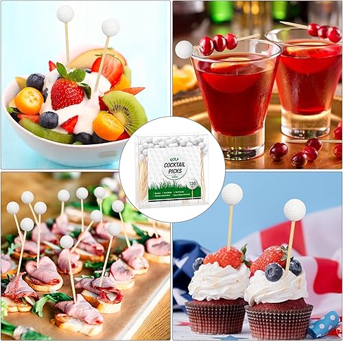 Miniatura 5 de Aodaer 120 palillos de cóctel de golf, palillos de dientes con temática de golf de 4.72 pulgadas para aperitivos, sándwich de frutas desechables de