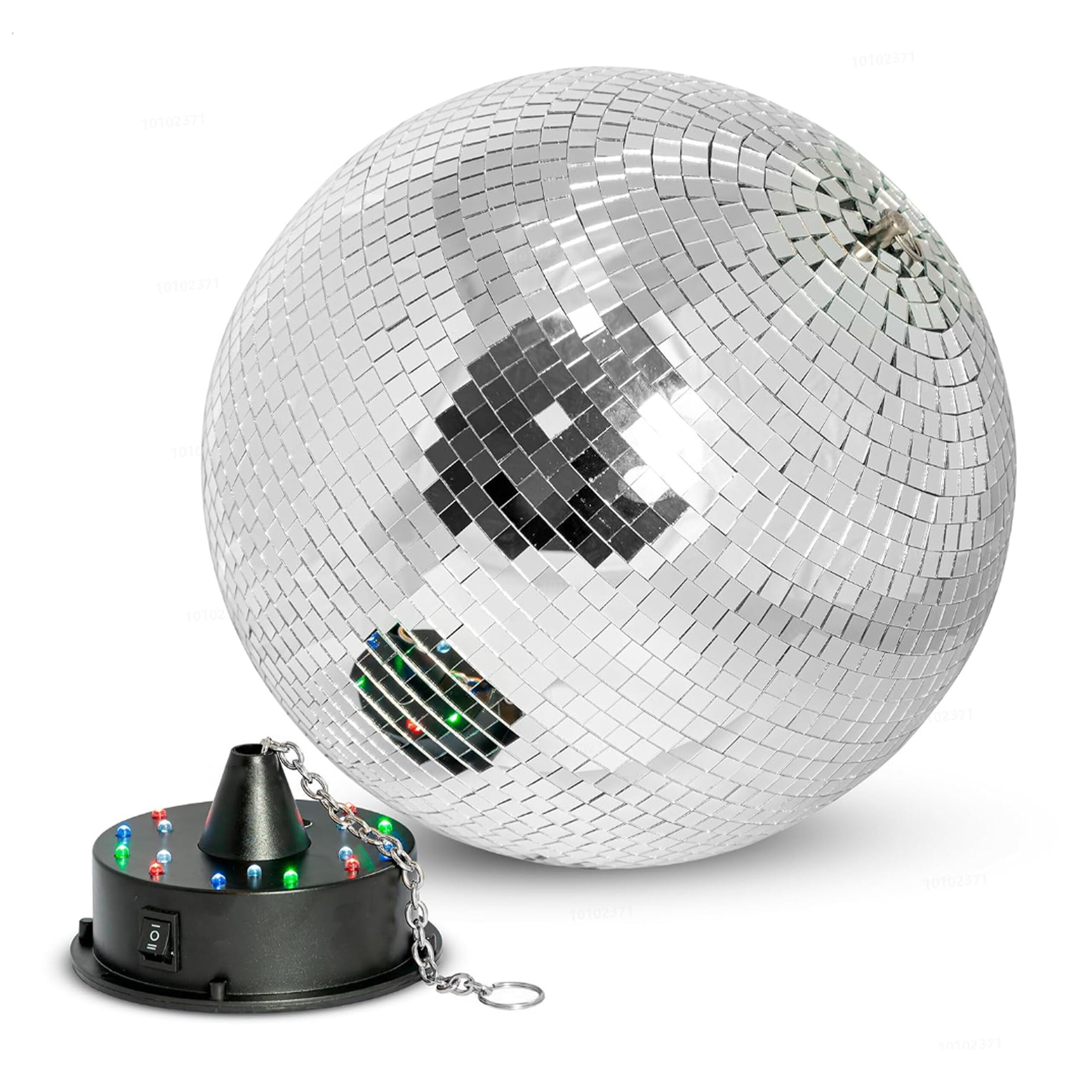 Relaxdays Discokugel, rotierend, Ø 40 cm, Silber | Spiegelkugel mit Motor & LED Lichteffekten, batteriebetrieben, Party