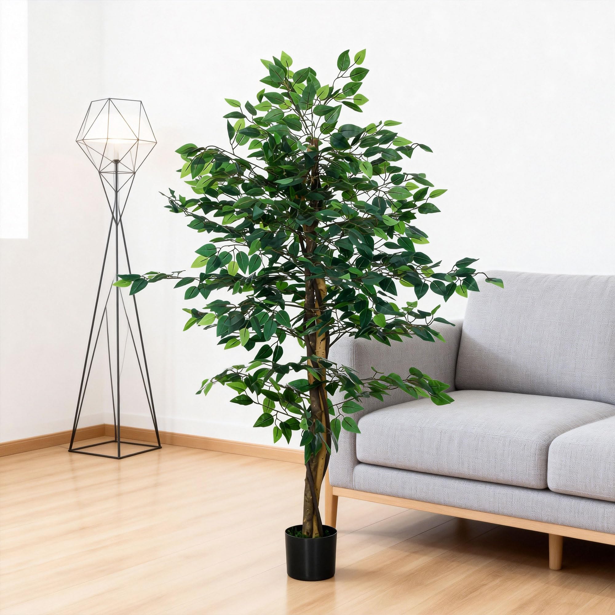 HOMCOM Plante Artificielle Arbre Artificiel ficus Hauteur 1,50 m Tronc Branches Liane Lichen Feuilles Grand réalisme Pot Inclus, intérieur, Vert