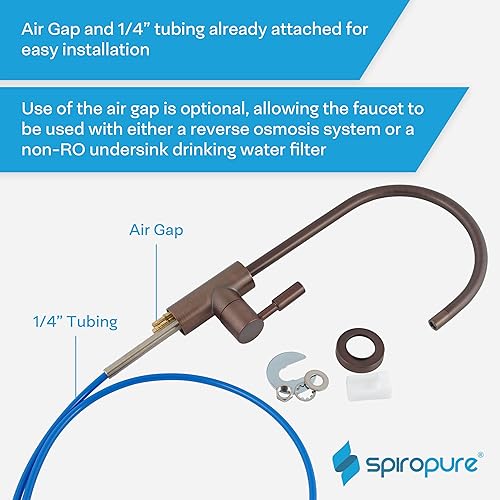 Miniatura 5 de SpiroPure Grifo de ósmosis inversa certificado NSF, sin plomo, bronce antiguo, grifo de filtro de agua de repuesto de ósmosis inversa, grifo