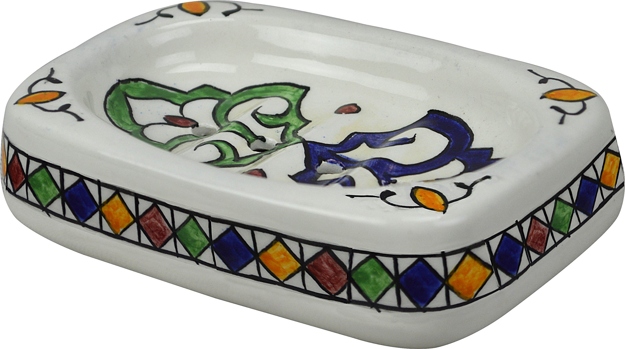 FES/Tangier Rectangular Multicoloured Ceramic Hand Painted Moroccan Bathroom soap Holder - L15 W8 H3 cm