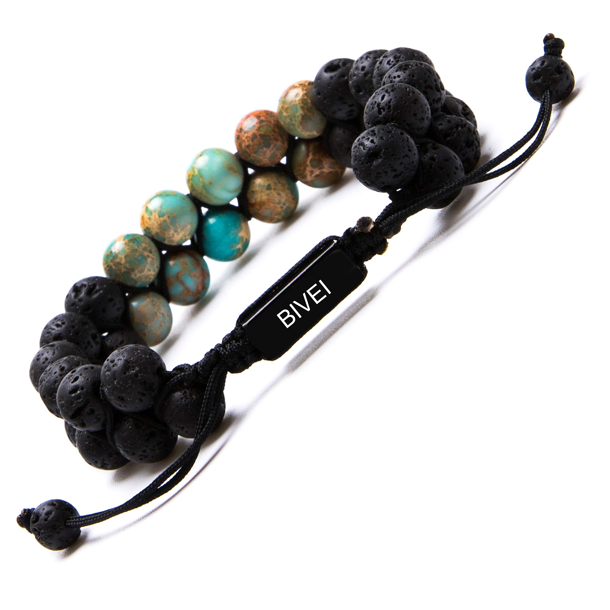 Bivei Lava Stone Beaded Bracelets Adjustable Handmade Women Braided Double Layer Semi Precious Natural Gemstone Essential Oil Diffuser Bracelet(Variscite Bracelet)