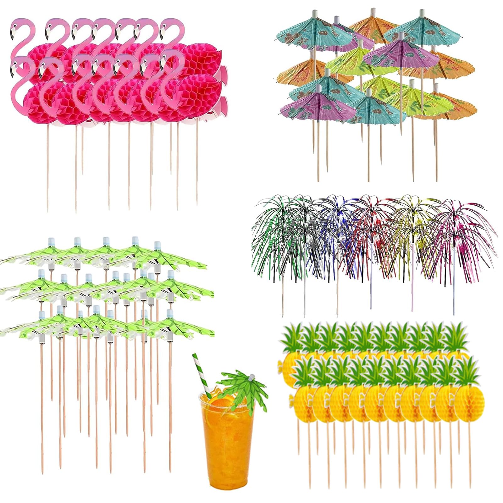 Drink Accessories 100 Pcs Cocktail Umbrellas - Tropical Drink Decorations For Summer Hawaiian Parties Tropical Drink Decorations Party Supplies