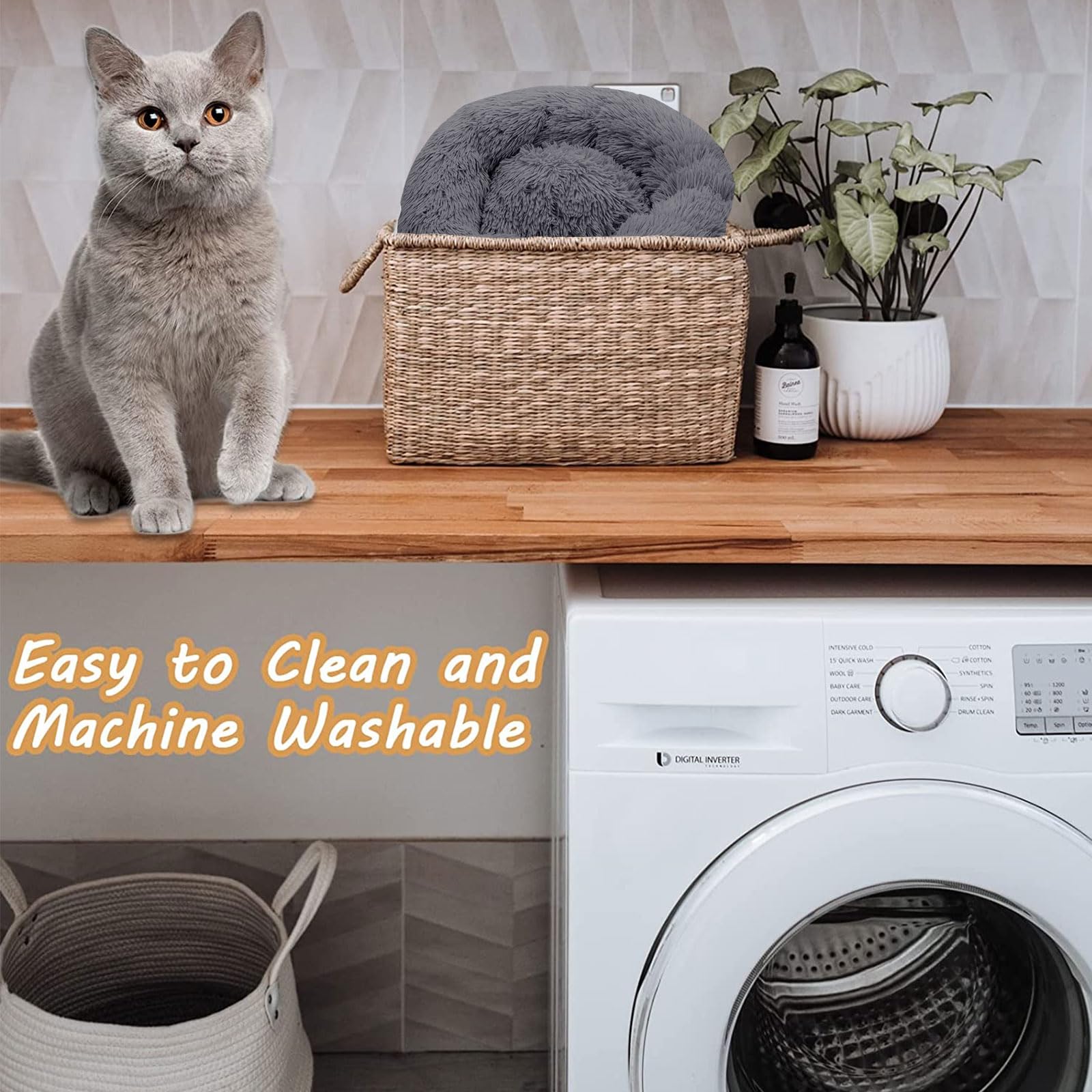 TOHDNC Cuccia per gatti a ciambella, 40 cm, calmante, soffice peluche con fondo antiscivolo, cuscino lavabile, morbido e anti paura per gatti, doggy