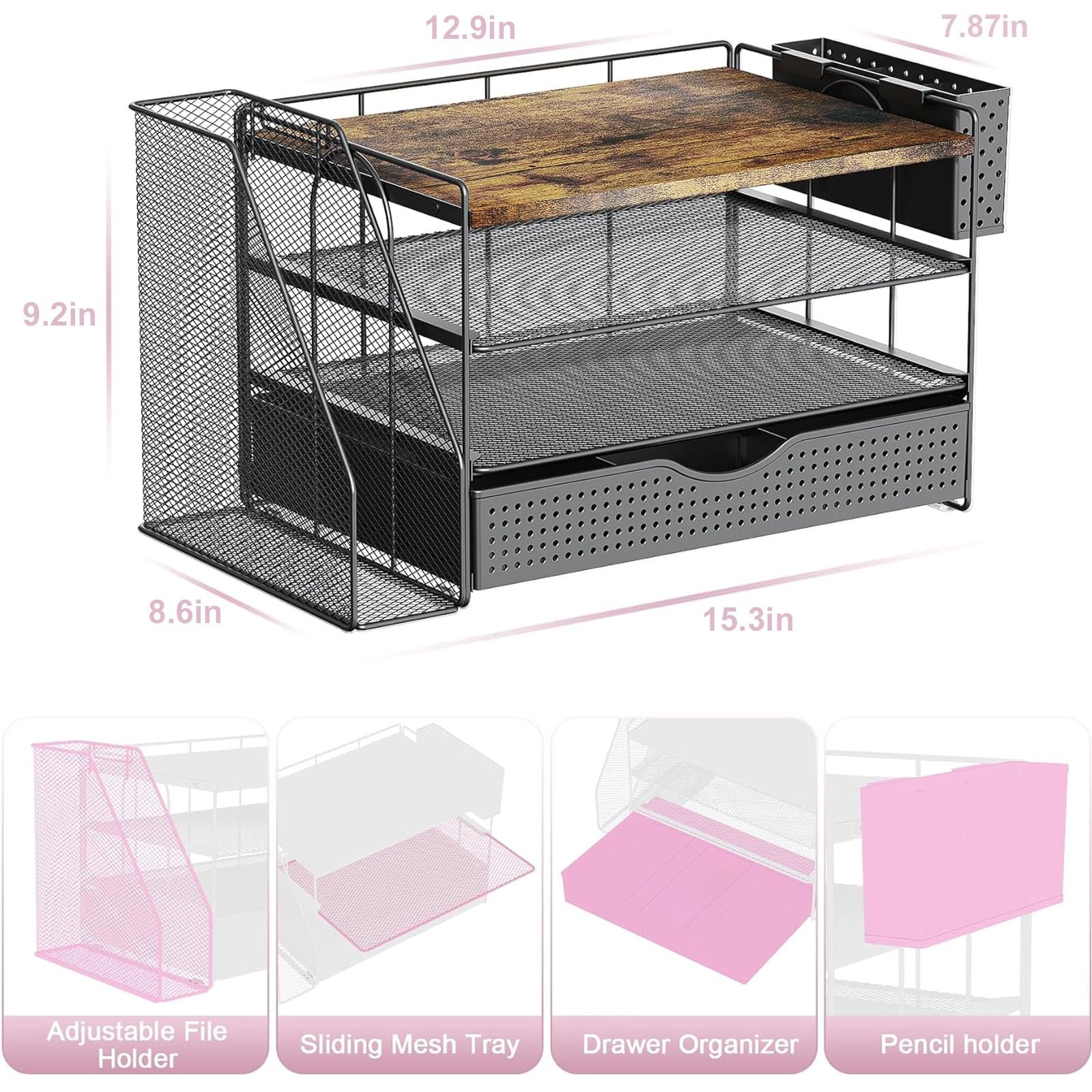 Wood Desk Organizers and Accessories with File Holder & Catalog Racks view 4