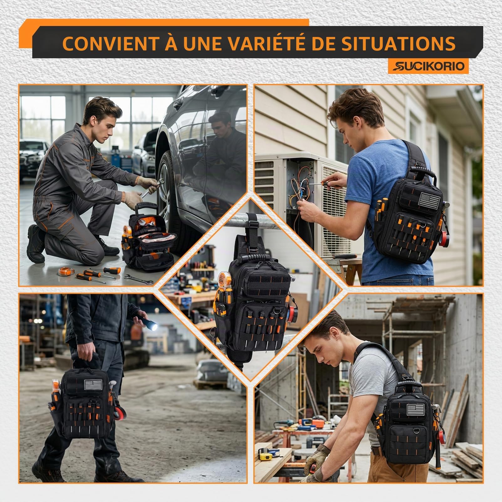 Sac Bandouliere a Outils Vide Petit Imperméable Pour Electricien | 1680D Sacoche Bandoulière à Outillage Sacs Porte-Outils Trousse de Transport à Outils Petite Tool Bag Pour HVAC, Charpentier