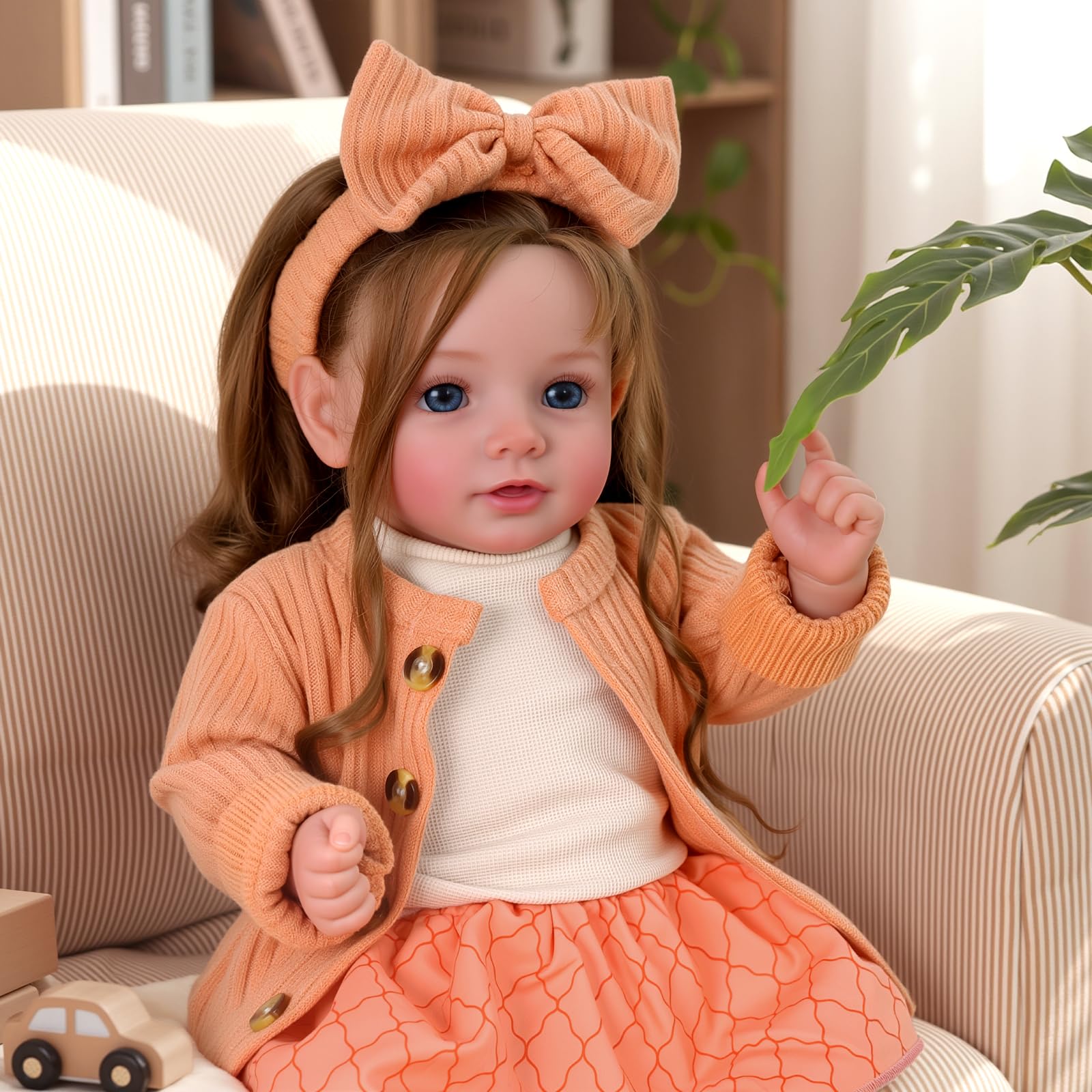 BABESIDE Reborn-Babypuppen 50 cm Realistische Baby-Puppe Lebensechtes Mädchen mit Braunen HaarenHandgemachter weicher Stoffkörper Inklusive Kleidung & Spielzeug-Zubehör