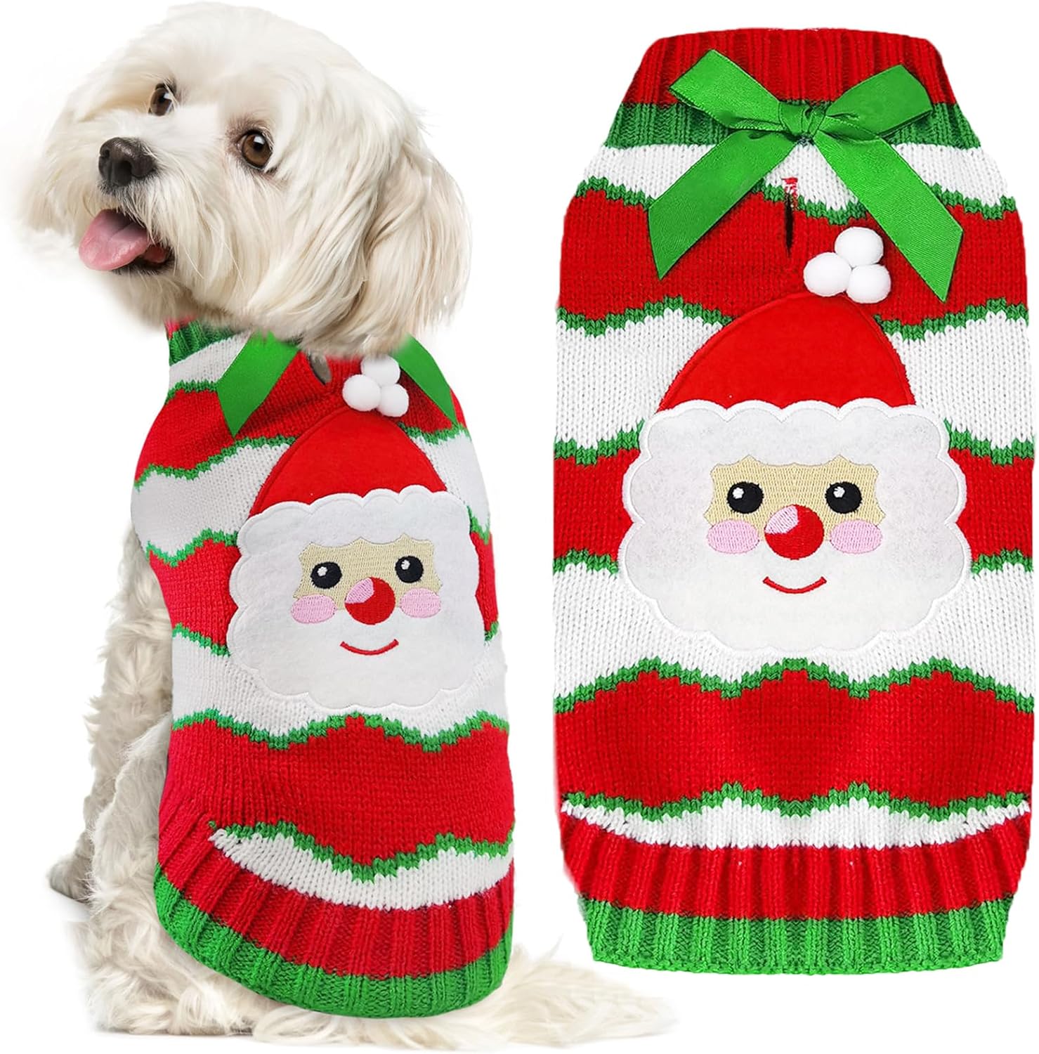 ABRRLO Dog Christmas Sweaters with Leash Hole Santa Claus