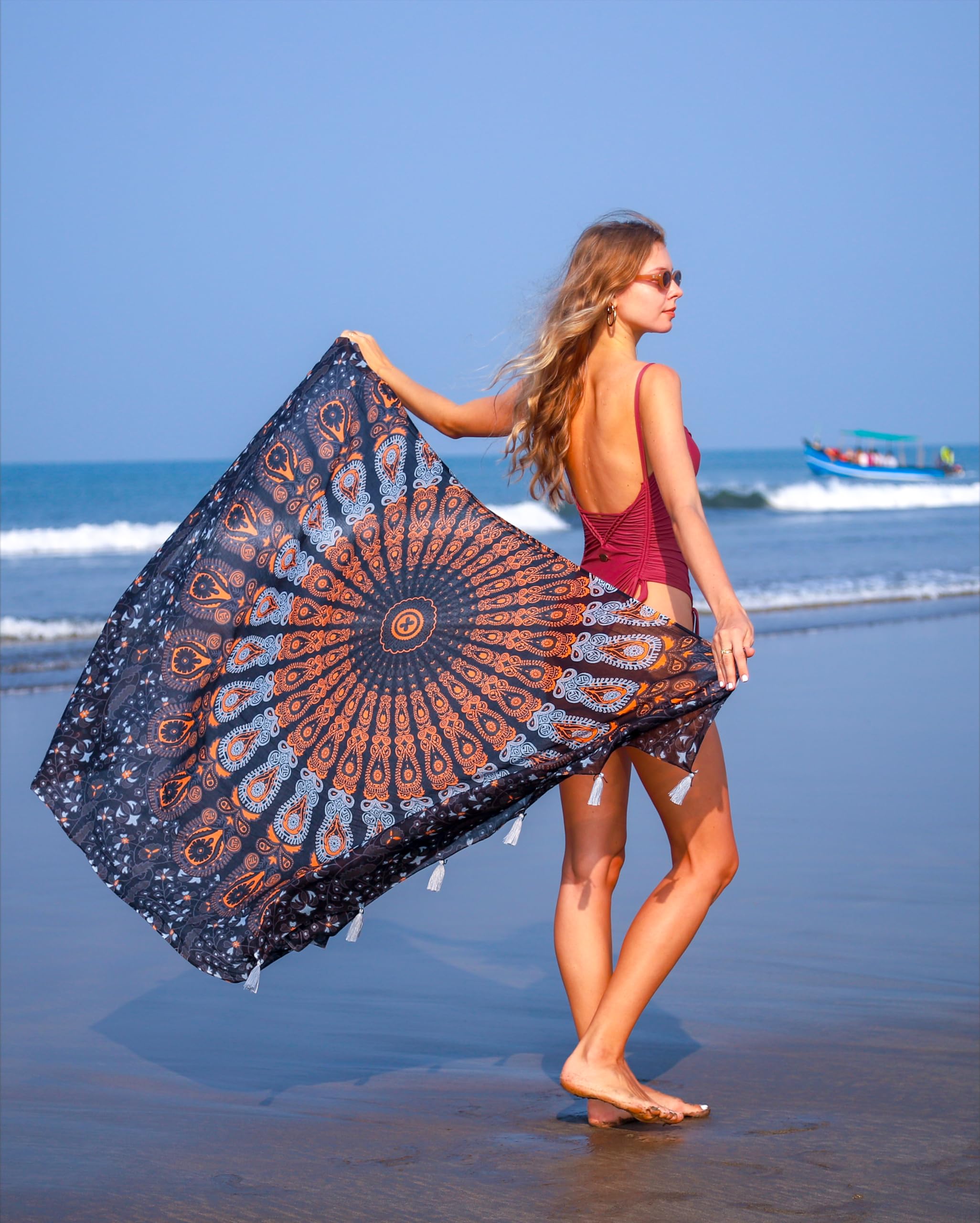 Boho Chic Pareo - Mandala Pareo - Bikini Swimsuit Cover Up - Beach Dress - Wrap: Black Mamba