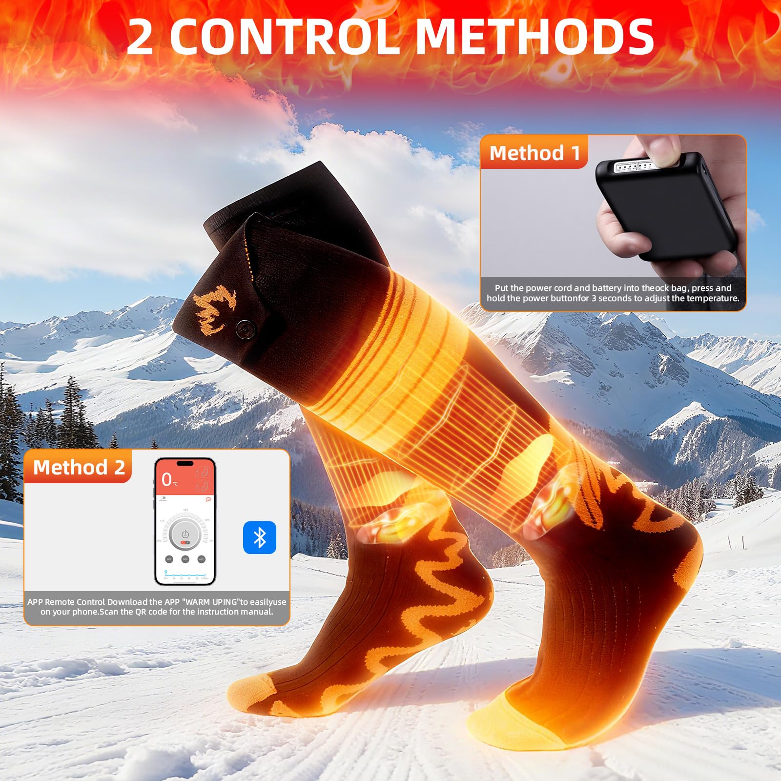 Ecliptron Calze Riscaldanti, Calze Riscaldate a Batteria 2*6000mAh Ricaricabile Controllo App, USB Calzini Riscaldati Elettrici Unisex con 4 Temperature, Adatte per Sci e Campeggio