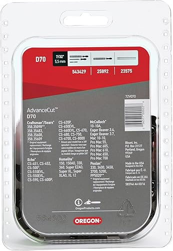 Miniatura 2 de Cadena para sierra, cadena sistema D70 de Oregon Cutting Systems. Cincel completo de vanguardia de 72V con bucle en C premium, 20 pulgadas, 1, NA