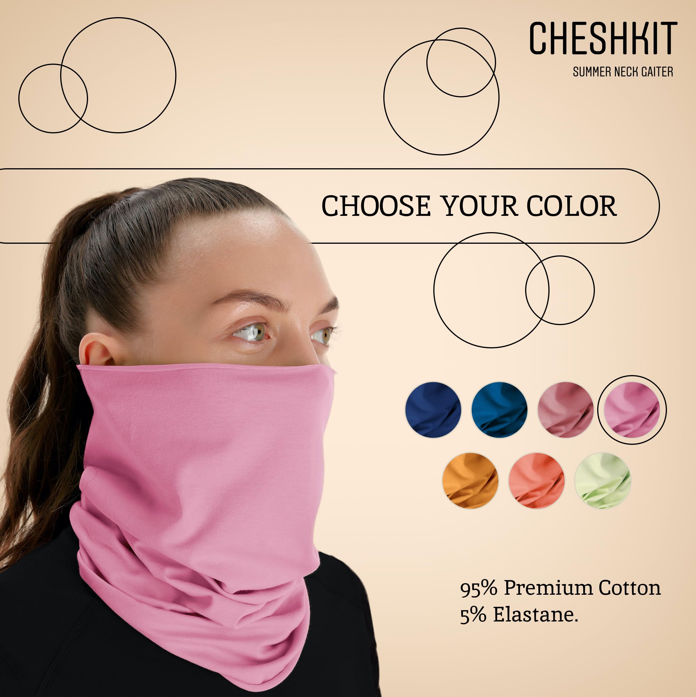 CheshKit Organic Cotton Breathable Summer Neck Gaiter for Men Women Sun Dust Protection - Face Scarf for Outdoor Activities (Pastel Lavander, Small, 2 Pack)