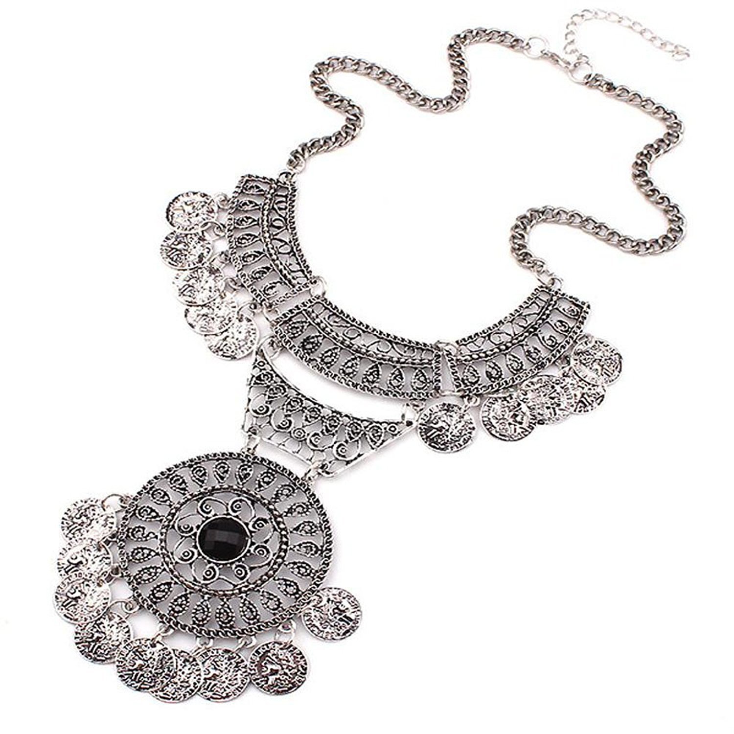 Shining Diva Fashion Oxidised Jewellery Bohemian Antique Vintage Chain Pendant Stylish Necklace for Women & Girls(Silver)(8619np) (B074S18MBM) Amazon Price History, Amazon Price Tracker
