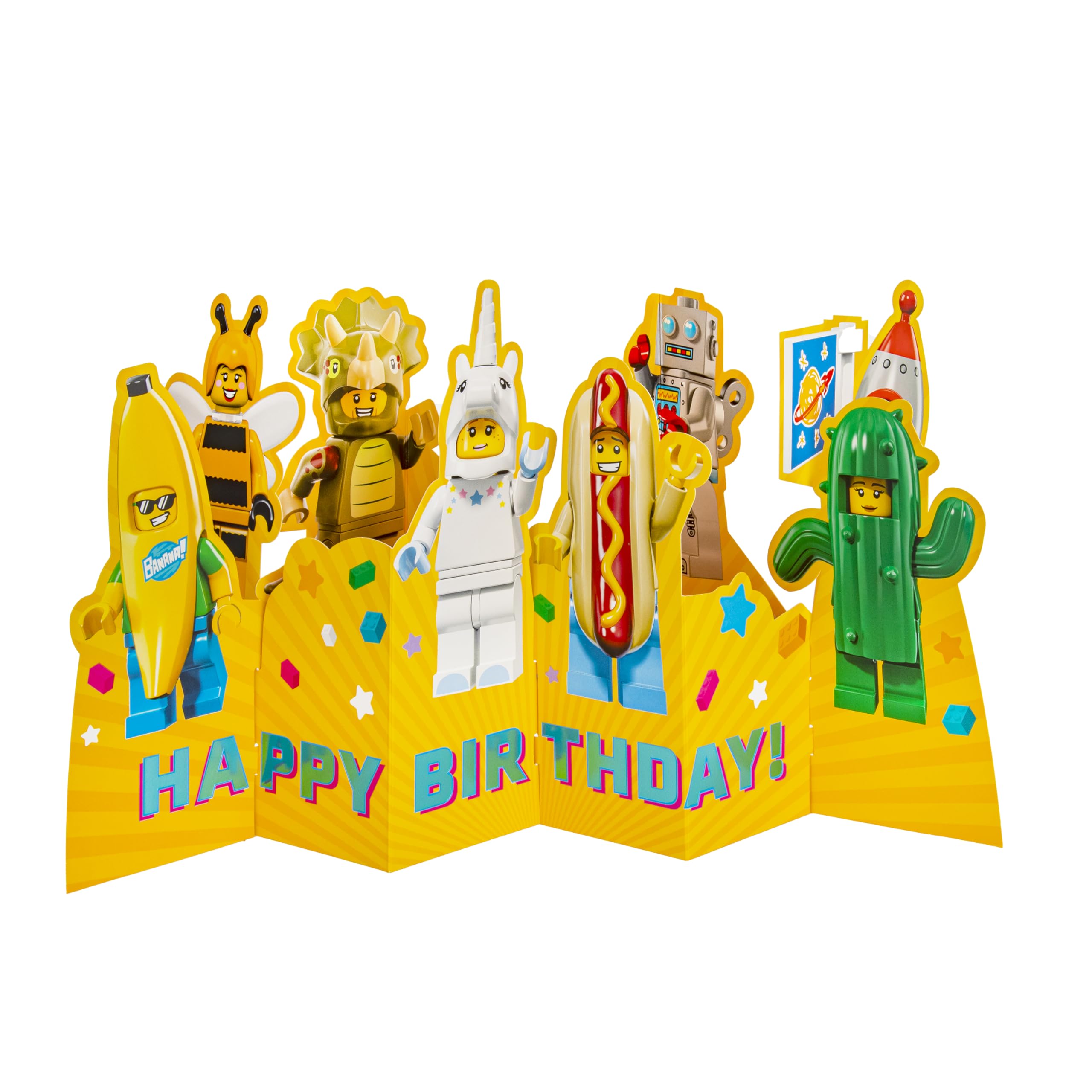 Hallmark Birthday Card, LEGO Characters, 3D & Pop Up Design, Yellow