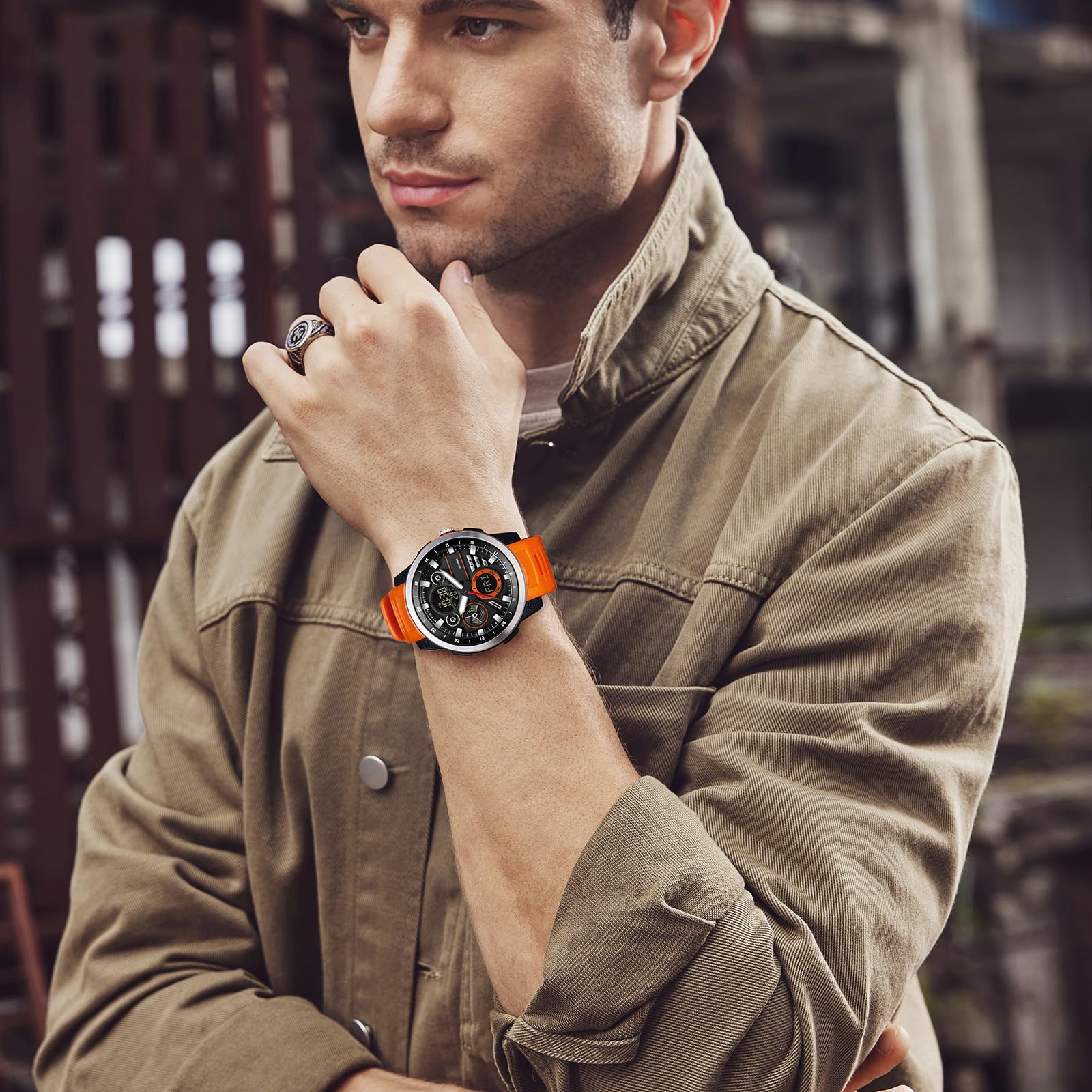 findtime Reloj digital para hombre, resistente al agua, con hora mundial, temporizador de doble hora, alarma, cronómetro, analógico, digital, para exteriores para niños y adolescentes