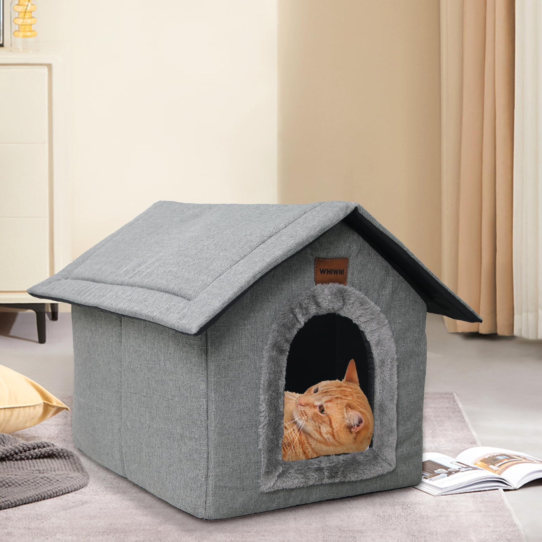 Hundehütte Hundehöhle mit Abnehmbarem Plüschkissen Katzenhöhle Haustierhaus Warmes Und Gemütliches Hundehaus Katzenhaus 35x30x35cm