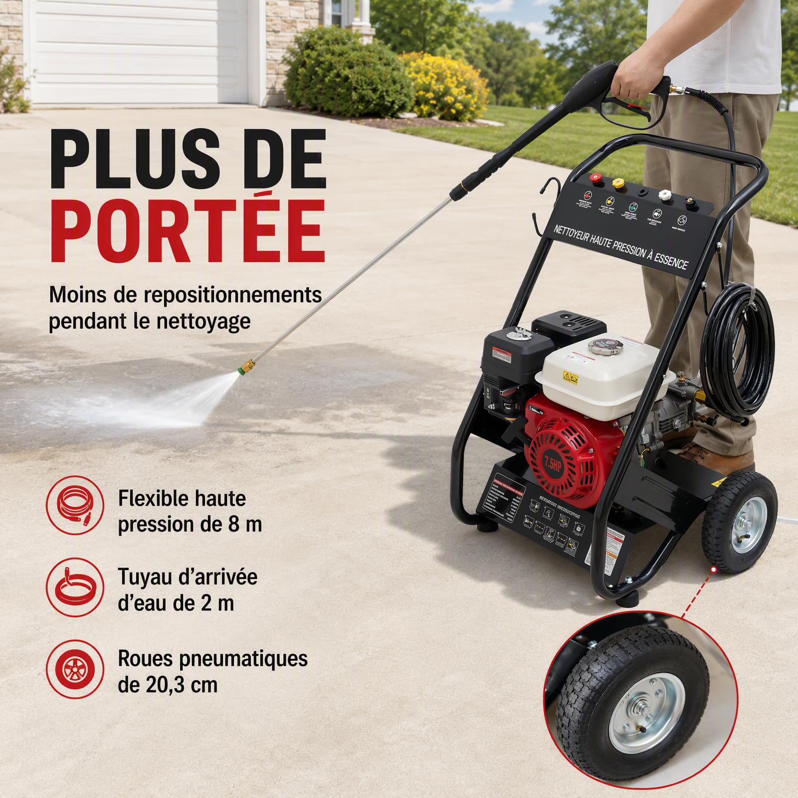 Nettoyeur Haute Pression Thermique 190 Bar 7 CV 4 Temps avec 5 Buses