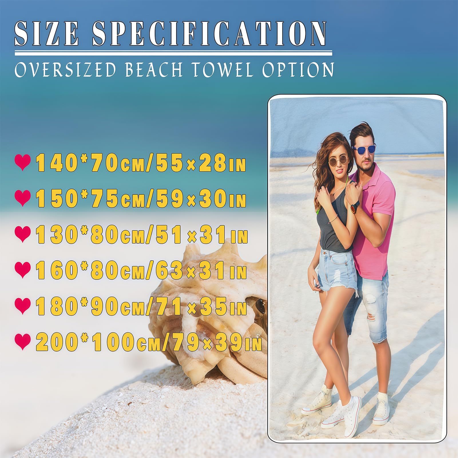 CUDIYST Serviette de Plage Photo Personnalisée Serviette de Plage en Microfibre avec Photo, Texte, Doux et Confortable - Convient pour la Gym, la Natation, Le Camping, Le Surf (2 Photos