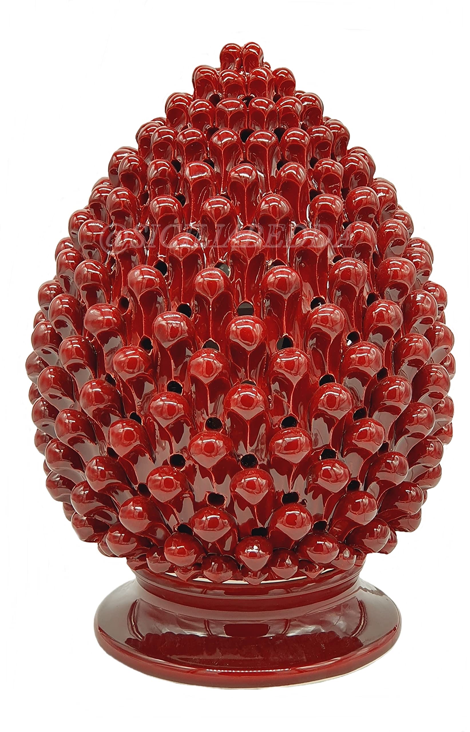 sicilia bedda - Lampada Pigna in Ceramica di Caltagirone - A smalto Lucido Cristallizzato - Altezza 35 Centimetri (Bordeaux)