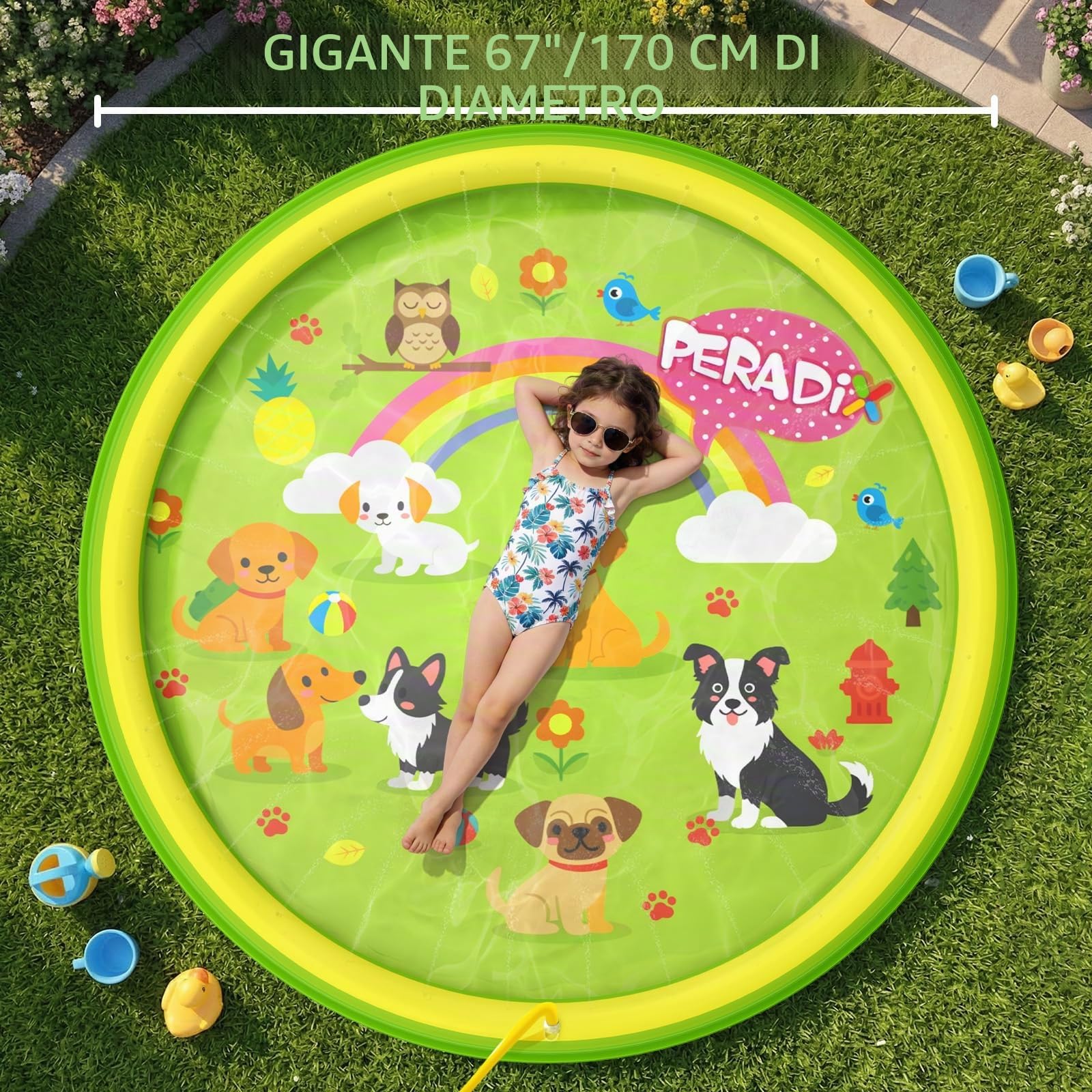 Peradix Splash Pad, tappetino da gioco ad acqua antiscivolo, Splash Play Matte estiva per esterni, giardino, bambini, giocattolo, Sprinklerpool per feste all'aperto per bambini e neonati