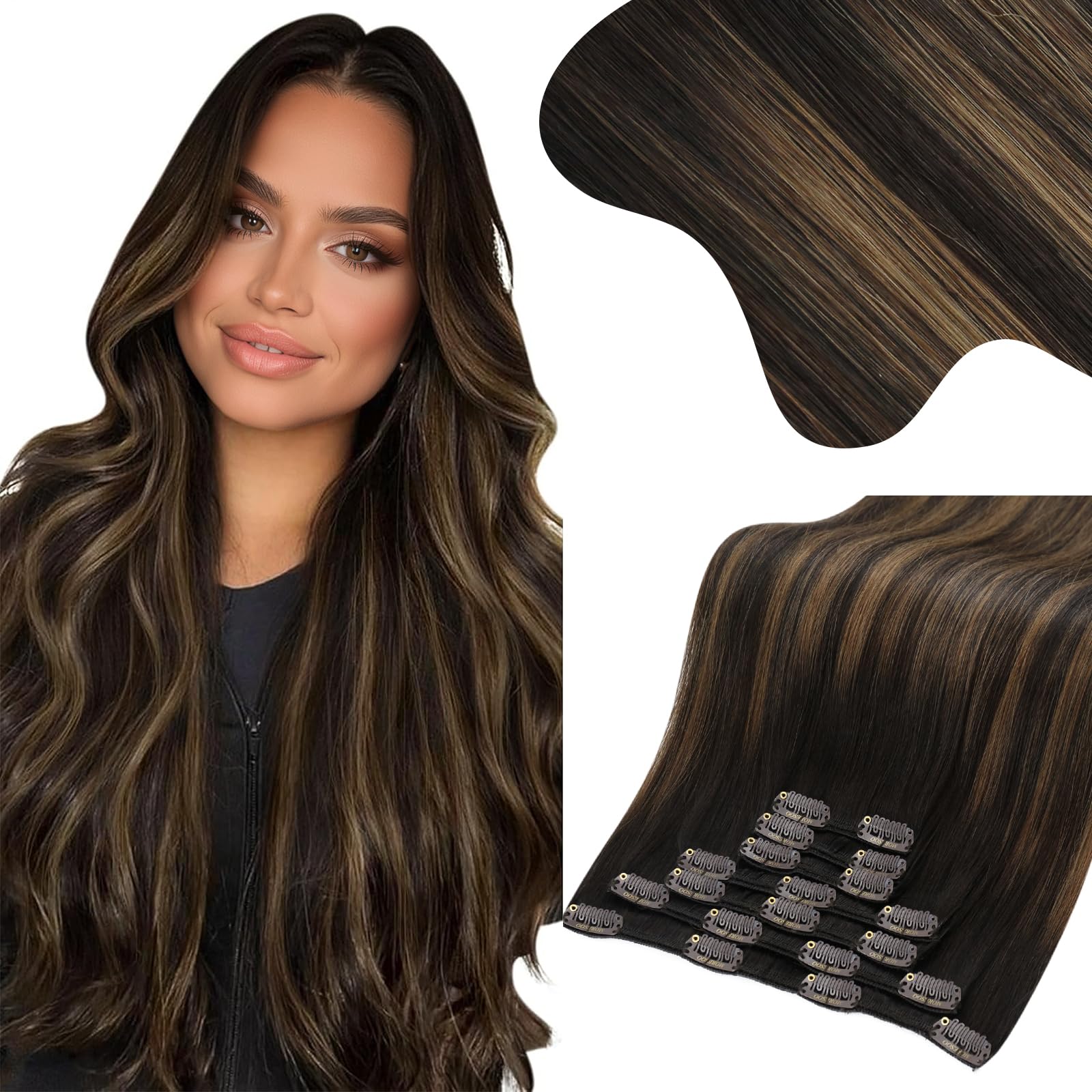 Moresoo Human Hair Extensions Clip in Real Hair Ash Blonde with Bleached Blonde Clip in Hair Extensions Remy Human Mid-length Hair Layered Add Volume 14 Inch 5pcs/80g #P18/613 — view 11