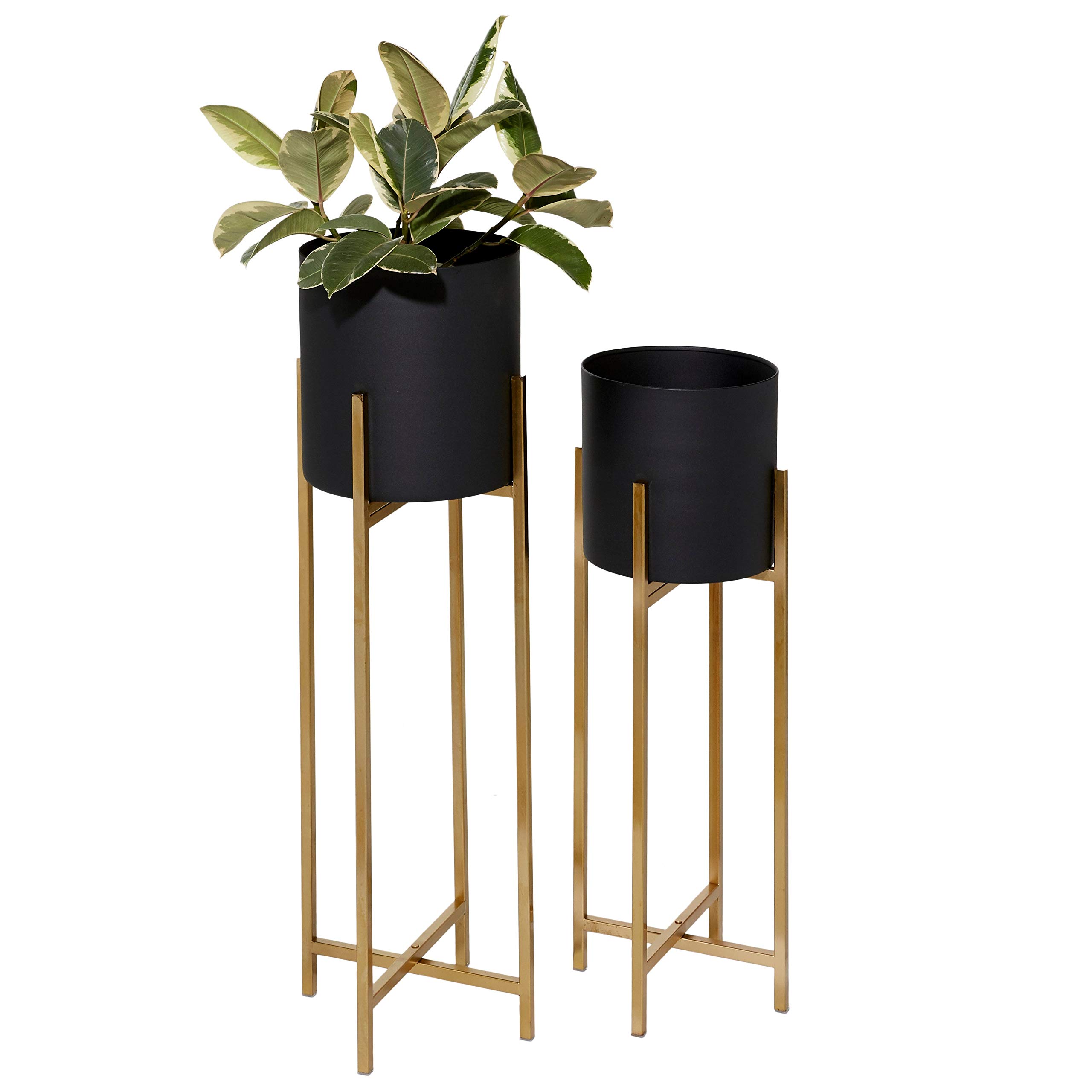 NU INVENTION Modern Metallic Black Metal Planters Metal Indoor Floor Plant Stand with Planter with Stands Set of 2 (B08W288DDL) Amazon Price History, Amazon Price Tracker