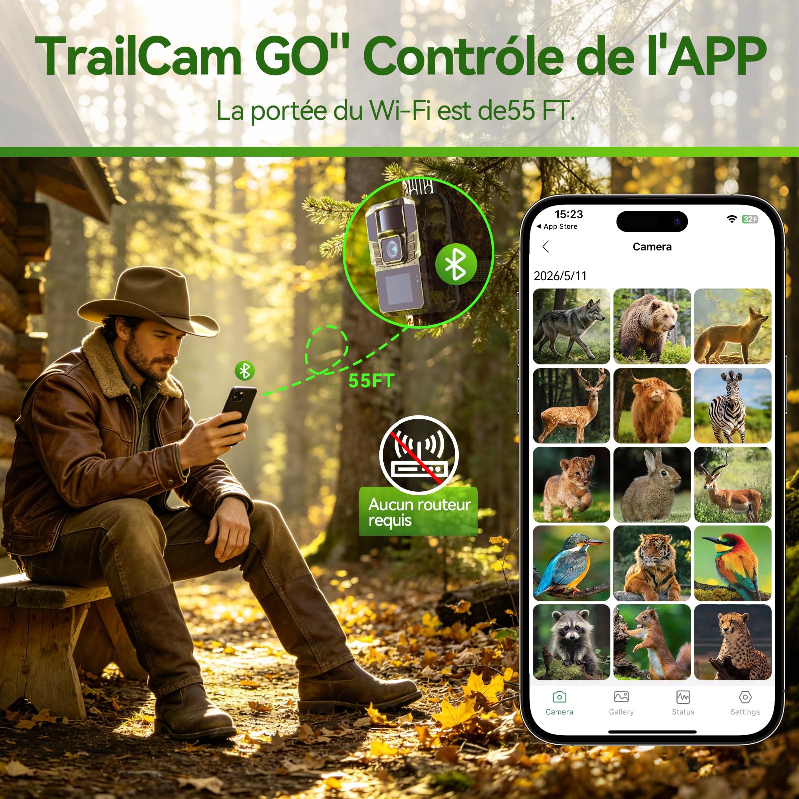 DEATTI WiFi Solaire Camera de Chasse 4K 48MP Caméra de Chasse Connectée au Téléphone Infrarouge Vision Nocturne, Piege Photographique avec 5200 mAh Batterie Rechargeable, IP65 (Carte SD Non Incluse)