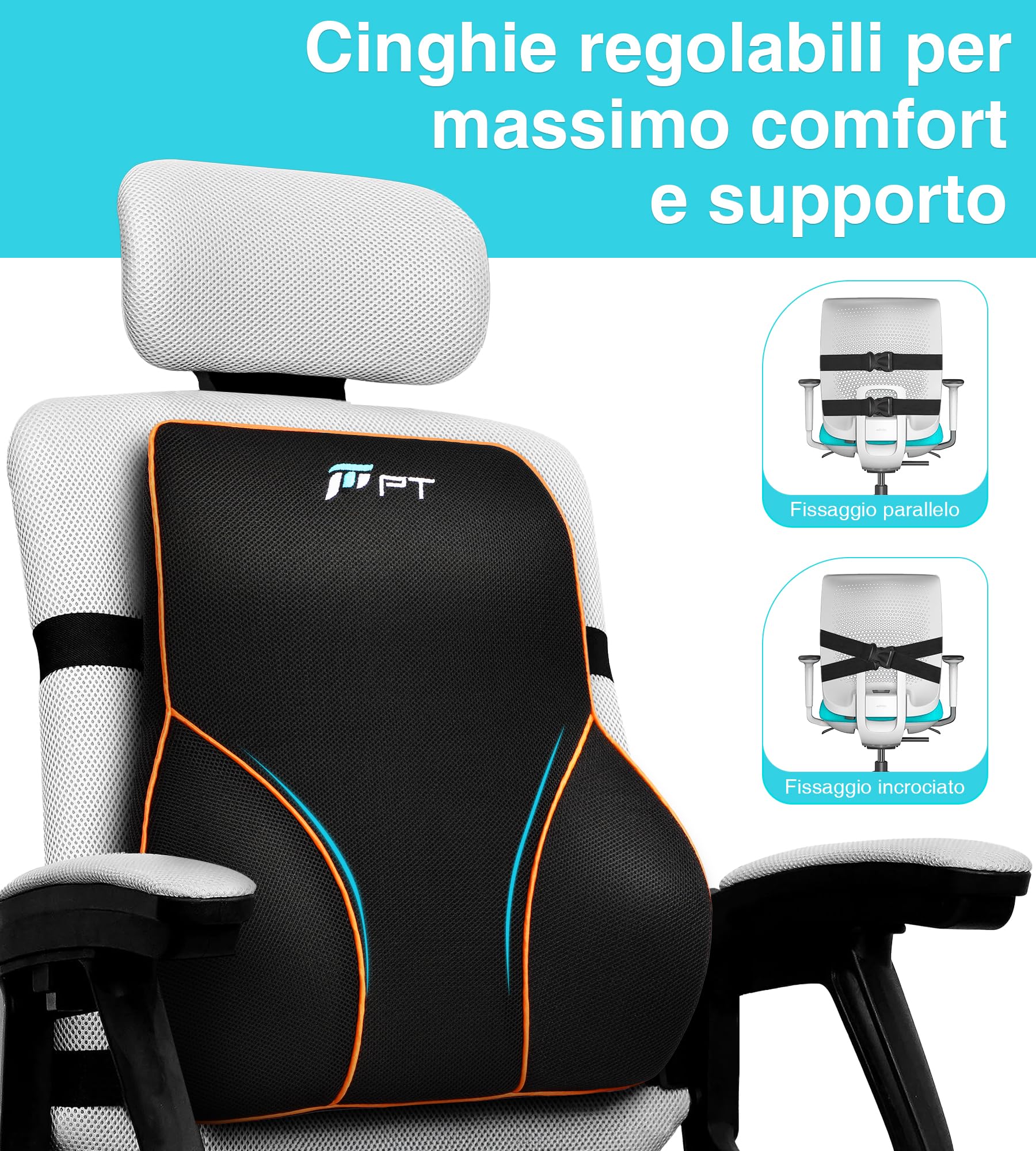 POOTACK Lombare Sedia Ufficio, Cuscino Ergonomico in Memory Foam, Cuscino Lombare Auto, Cuscino Lombare Auto, Supporto Schiena Sedia Gaming e poltrona reclinabile migliora la zona di comfort lombare