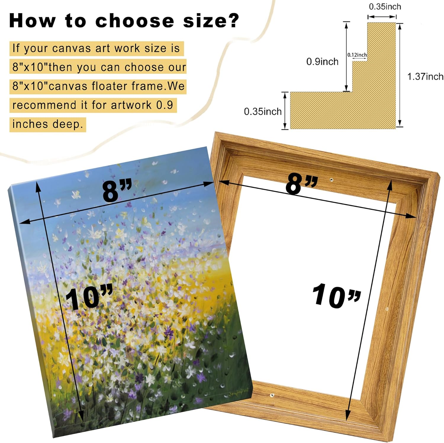 16x20 Canvas Floater Frame, Floater Frame for 0.6"-0.9" Deep Canvas Painting, Floating Frames for Oil Paintings, Painting Frames Kit(16"x20", Nut Brown)