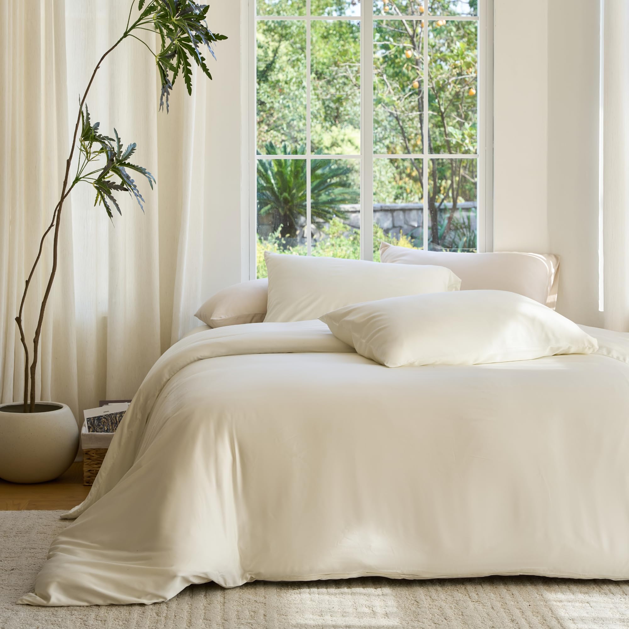 Photo 1 of DOZ Duvet Cover Set, 100% Viscose derived from Bamboo, Organically Grown, Buttery Soft, Cooling Duvet Covers, High GSM, 1 Duvet Cover and 1 Pillowcase, 70"x90" (Ivory, Twin/Twin XL)