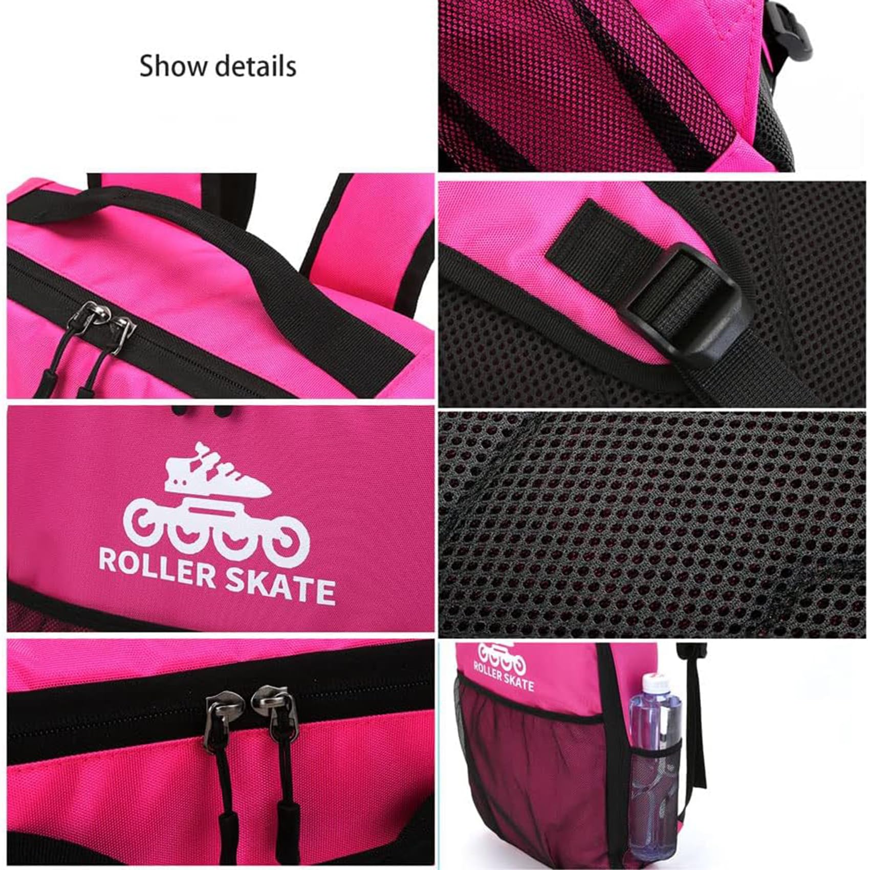 DJFOG Kinder-Schlittschuh-Tasche, Rollschuh-Tasche, Rollschuh-Rucksack, Schlittschuh-Inline-Skate-Aufbewahrungstasche, professionelle Rollschuh-Umhängetasche,Rosa,S
