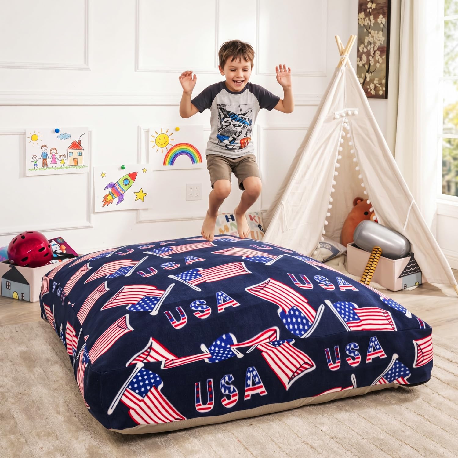 Matini Home Sensory Crash Pad - Non Slip Bottom, Soft Fabric Sensory Pads, Landing Mat for Jumping, Relaxing &amp; Play - 36" x 36", USA