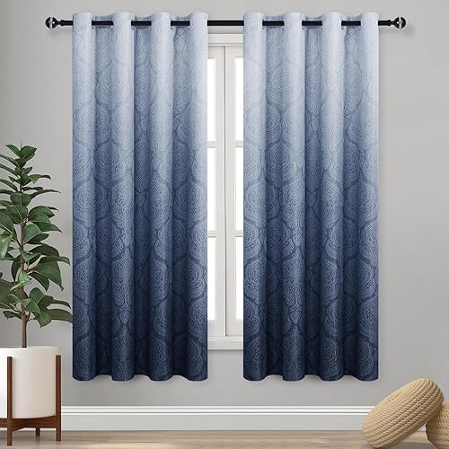 Miniatura 64 de DWCN - Cortinas blackout para dormitorio, diseño de damasco con aislamiento térmico y ojales, para sala de estar, juego de 2 paneles de cortina