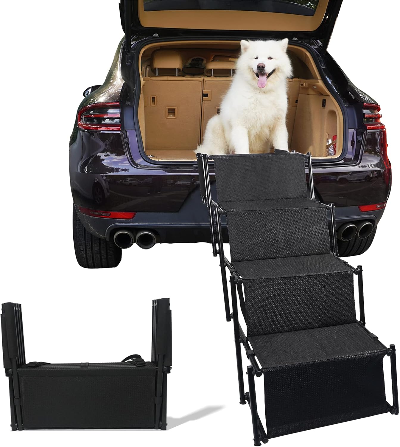 maxpama Widen 4 Steps Folding Dog Car Steps for Large Dog, Portable Pet