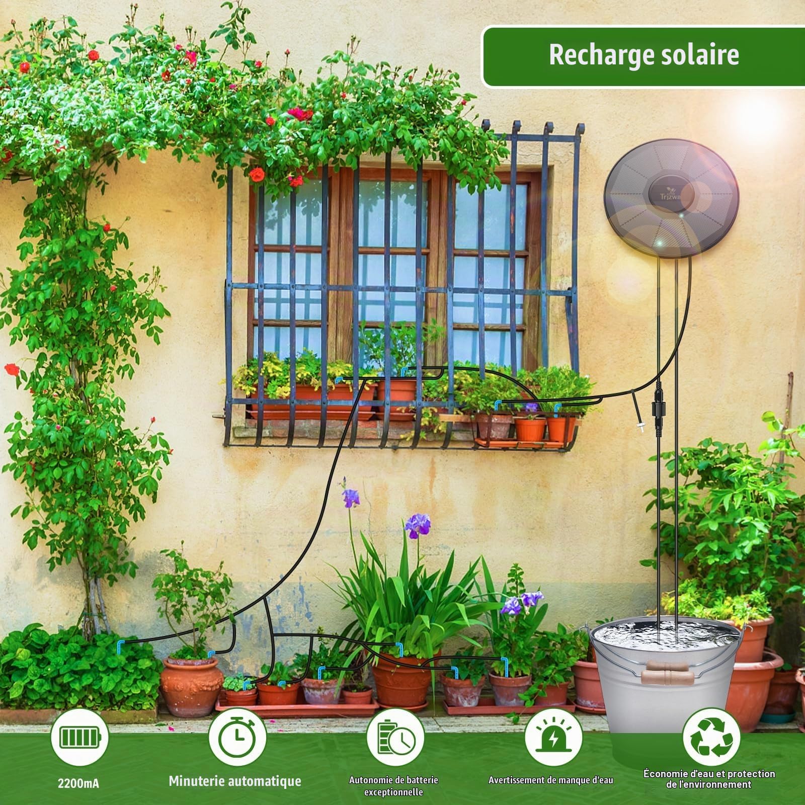 Kit d'Irrigation Goutte à Goutte Solaire, Système Automatique 15m