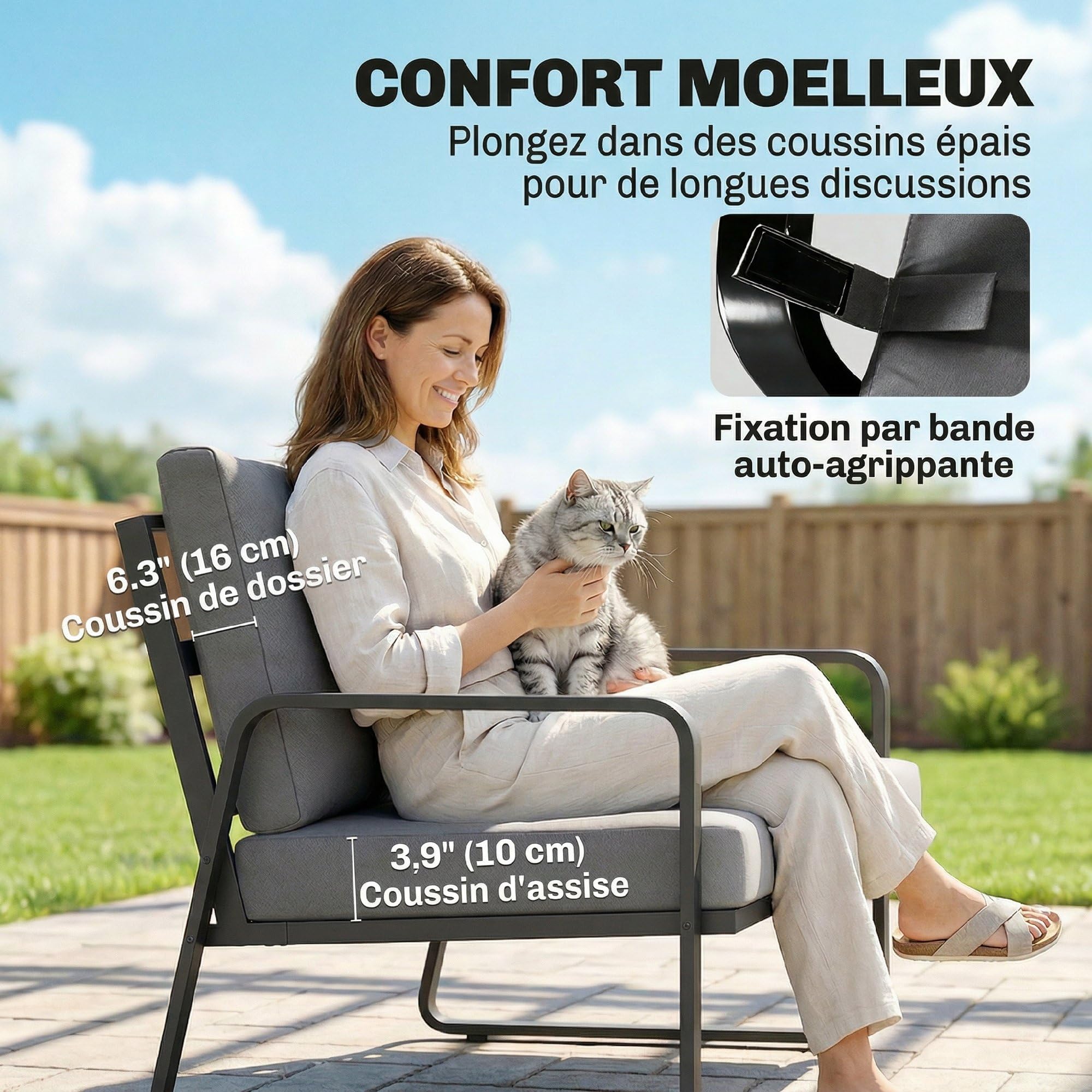 Outsunny Canapé de Jardin 2 Places avec Coussins Épais, Housses Amovibles et Accoudoirs Modernes, Salon de Jardin Capacité 240 kg, Canapé d'Extérieur pour Balcon, Gris Clair