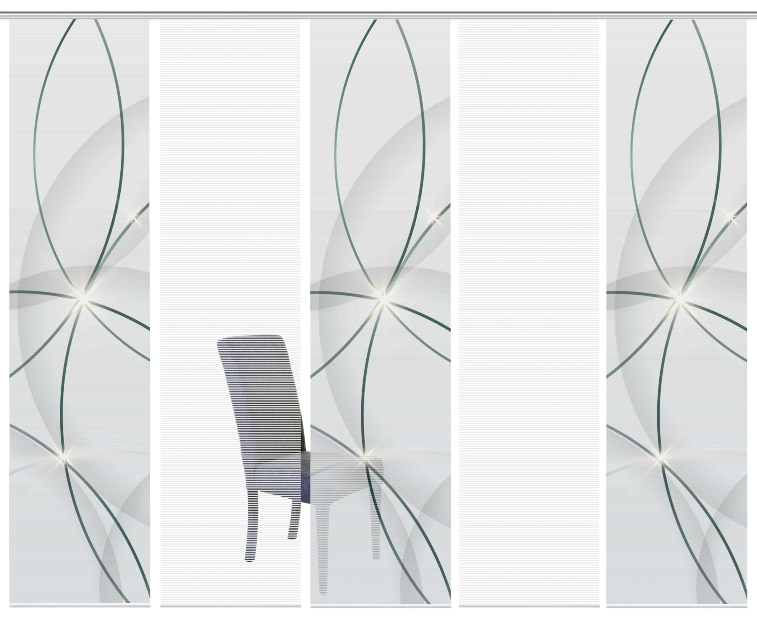 HOME WOHNIDEEN 95063 | 5er-Set Schiebegardine 'BLINKI', Digitaldruck auf Bambus-Optik, mit abstraktem Motiv, 260x60cm, Farbe: Rot und Türkis, Farbe:türkis