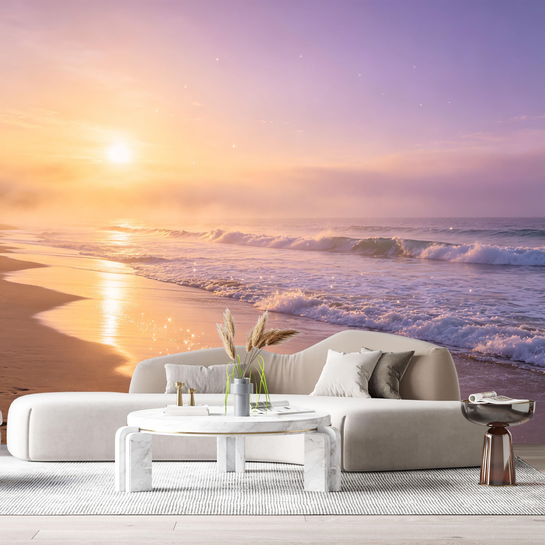 Custom Size Wall Murals Coastal Ocean Landscape Sunrise Seascape Water Waves Glow SelfAdhesive Wall Fabric Removable Large Wallpaper for Photo Living Room