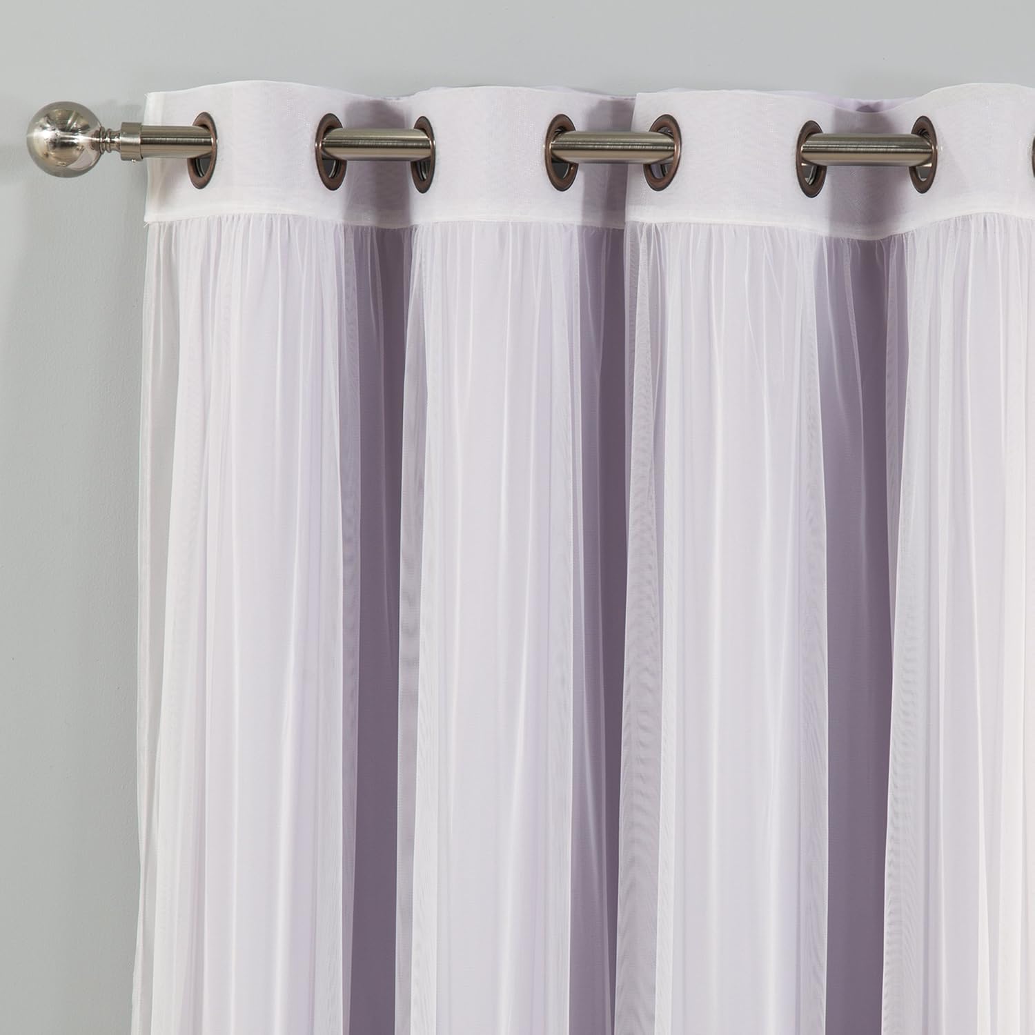 Best Home Fashion uMIXm Tulle Sheer Lace & Blackout 4 Piece Curtain Set - Antique Bronze Grommet Top - Lilac - 52" W X 63" L - (2 Curtains and 2 Sheer Curtains)