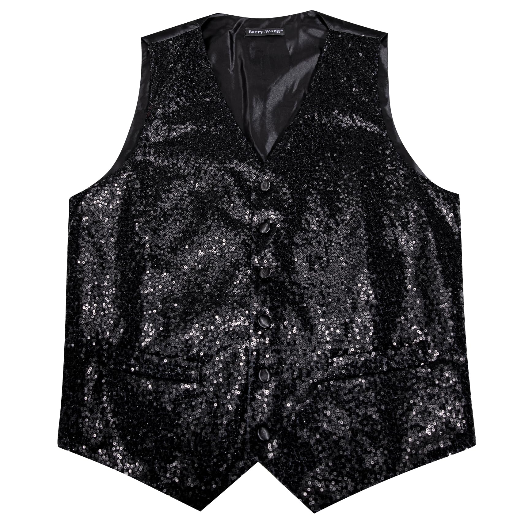 Barry.Wang Gilet da uomo con paillettes, gilet, papillon con risvolto, con scollo a V, per feste di fine anno, smoking, matrimoni, taglie S-3XL