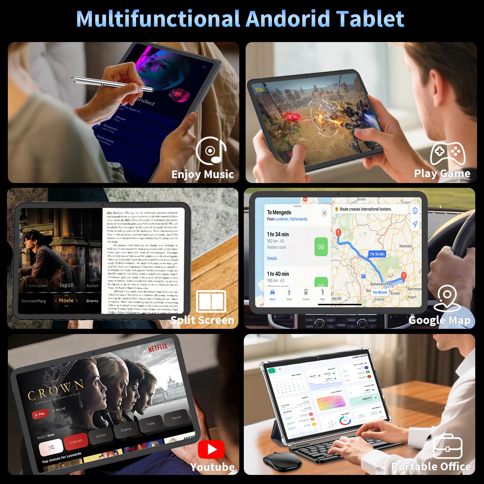 13.4 Inch Tablet Android 15 Tablets, 2025 Upgraded Android Tablet with Keyboard, 32GB RAM+256GB ROM(2TB Expand), Octa-Core, 2K 1920x1200 Display, 16MP Dual Camera, 10000mAh, 2.4G/5G WiFi, GPS (Silver)