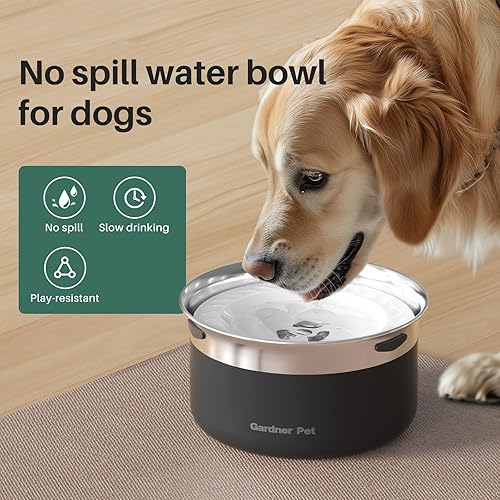 Miniatura 3 de Gardner Pet Cuencos para perros de 1 galón (3.85L) de acero inoxidable sin derrames, cuenco de agua para perros, cuencos de metal con alimentación