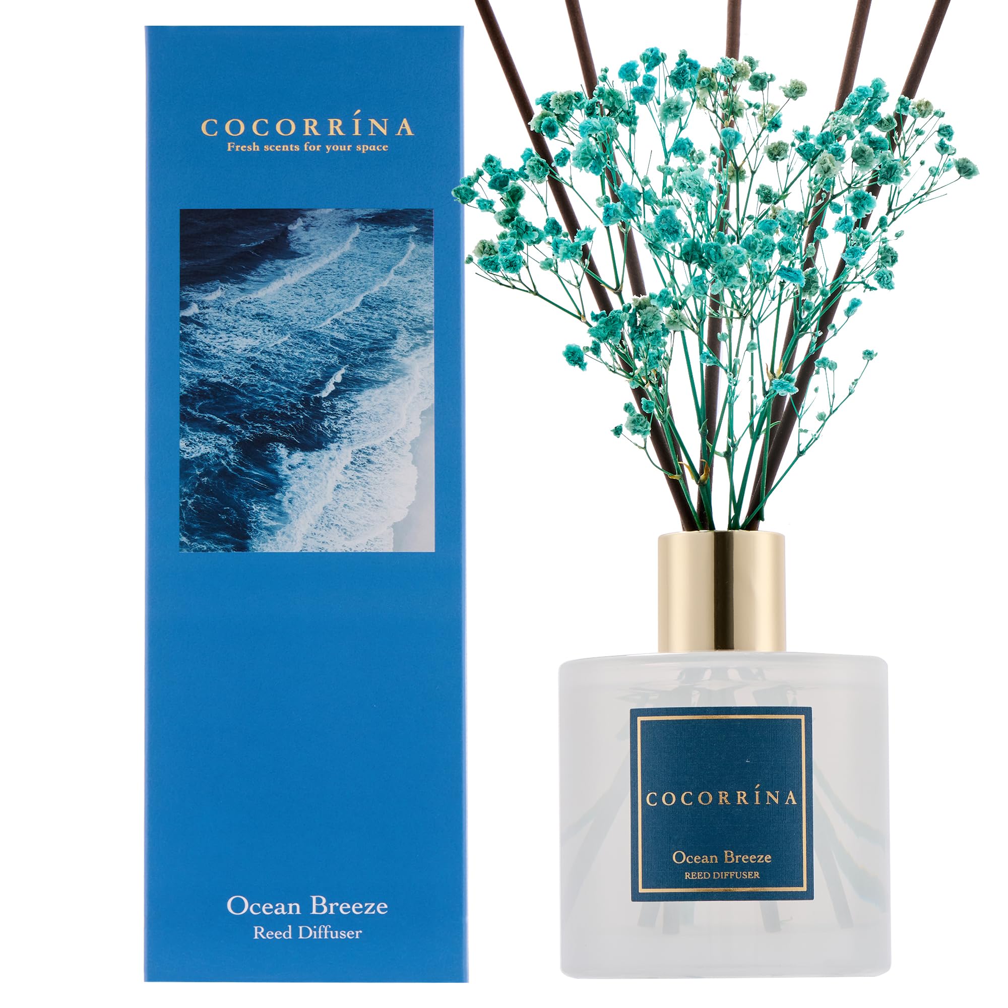 COCORRÍNA Reed Diffuser with 8 Sticks, 200ml Ocean Breeze Scented Diffuser, Home Fragrance for Bedroom Bathroom Living Room, Home & Office Decor